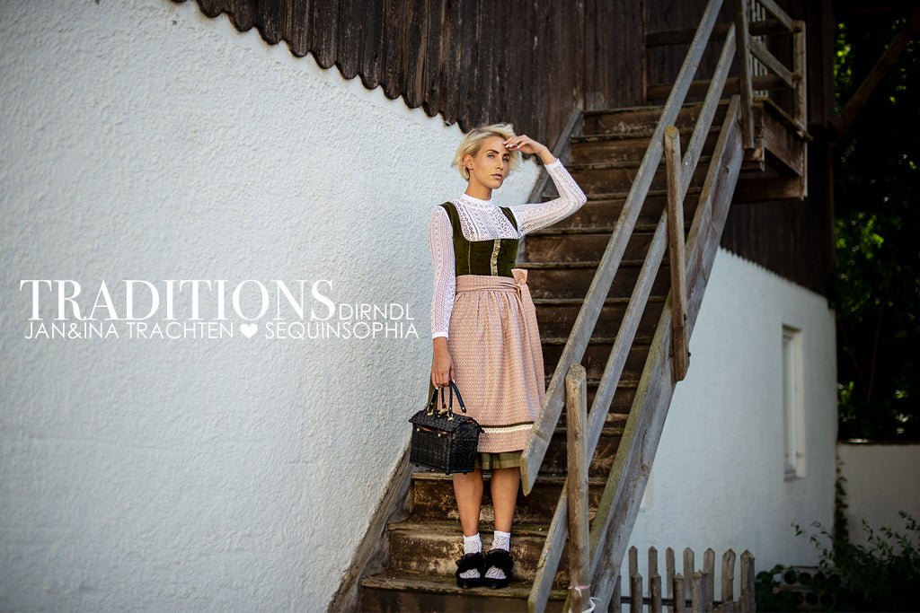SEQUINSOPHIA x JAN&INA Trachten TRADITIONSDIRNDL SAMT JAQUARD OLIV/ ALTROSA - JAN&INA Trachten