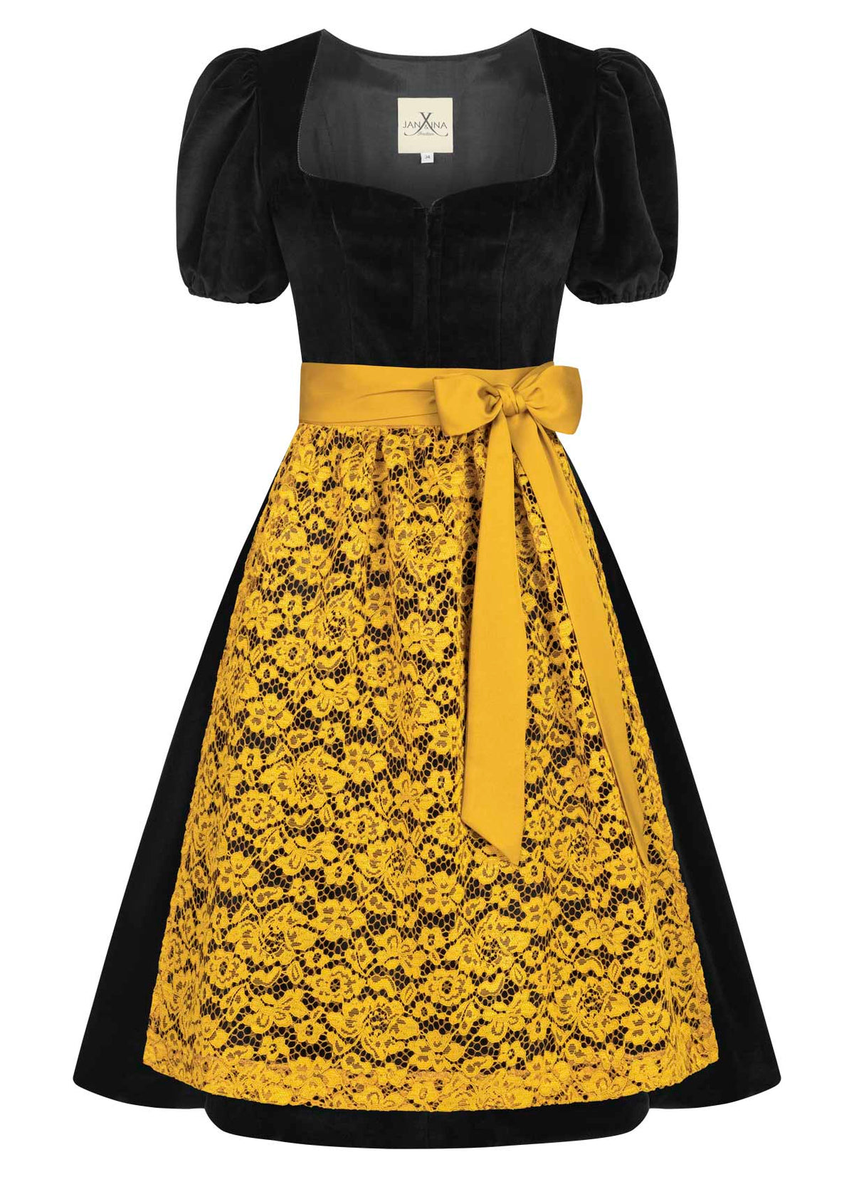 SAMT DIRNDL BLACK VELVET EDITION FOLKLORE SCHWARZ MIT 2 SCHÜRZEN - JAN&INA Trachten