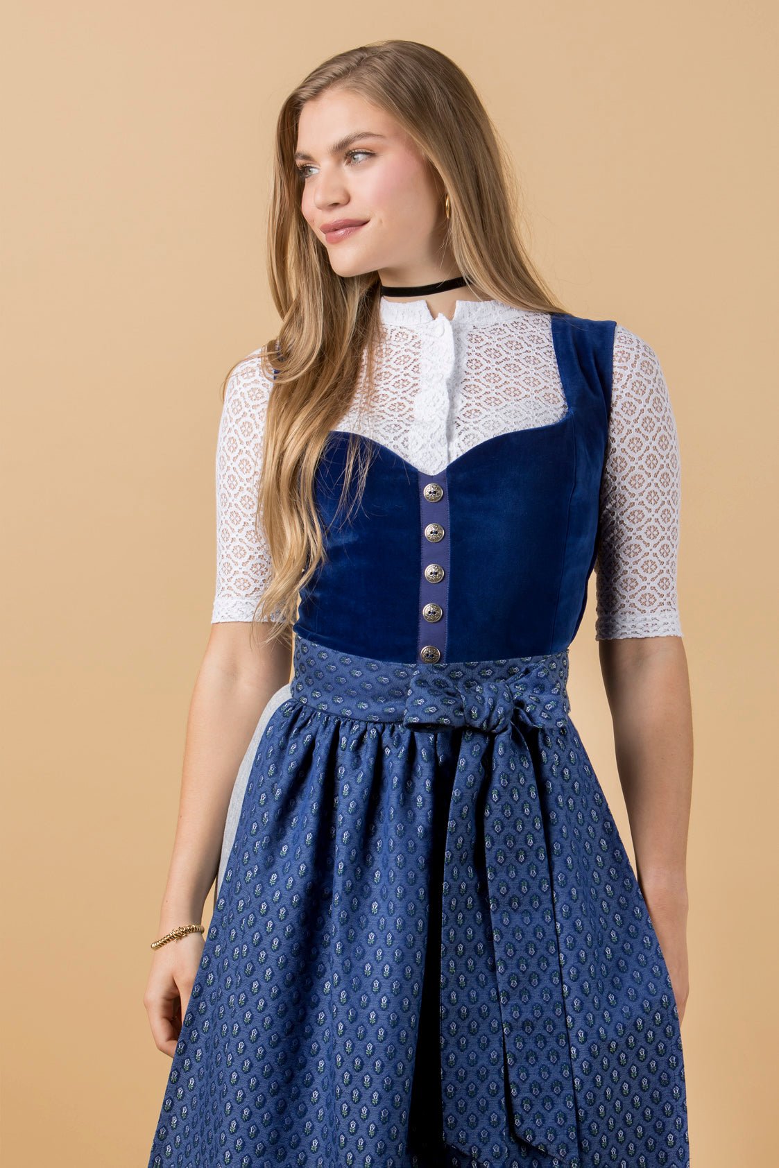 SAMT - JACQUARD DIRNDL KOBALTBLAU/ SILBER - JAN&INA Trachten