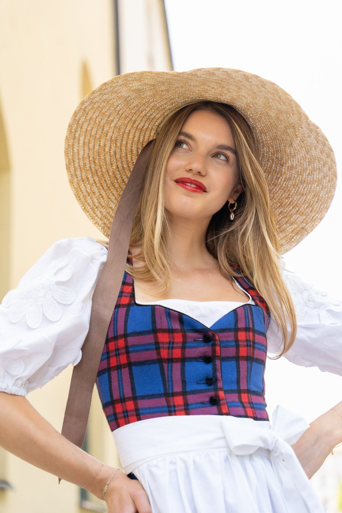 KARO DIRNDL TARTAN LOVE ROYALBLAU/ ROT - JAN&INA Trachten