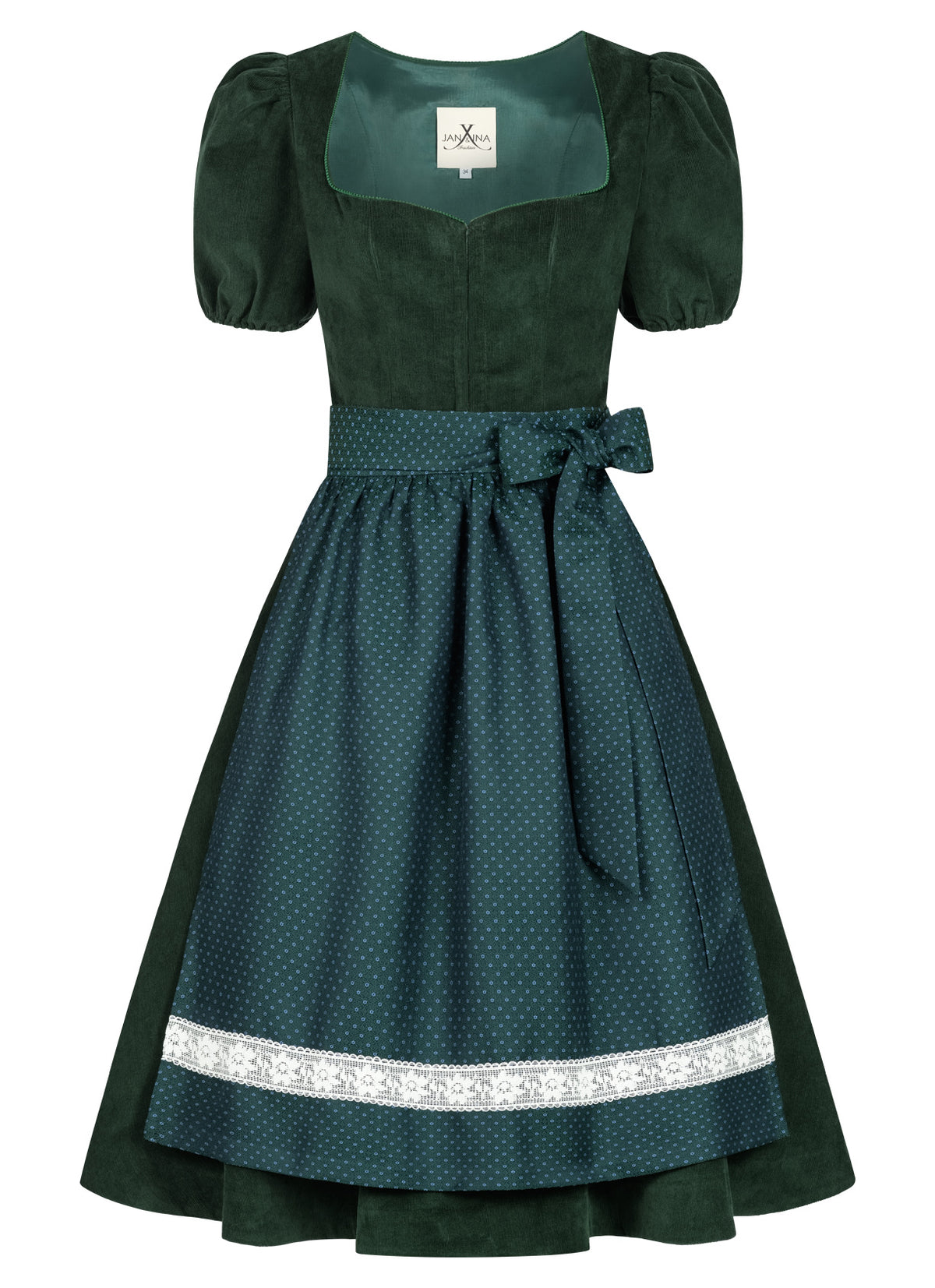 CORD DIRNDL FLARE FLOWERS TANNENGRÜN/ BLAU - JAN&INA Trachten