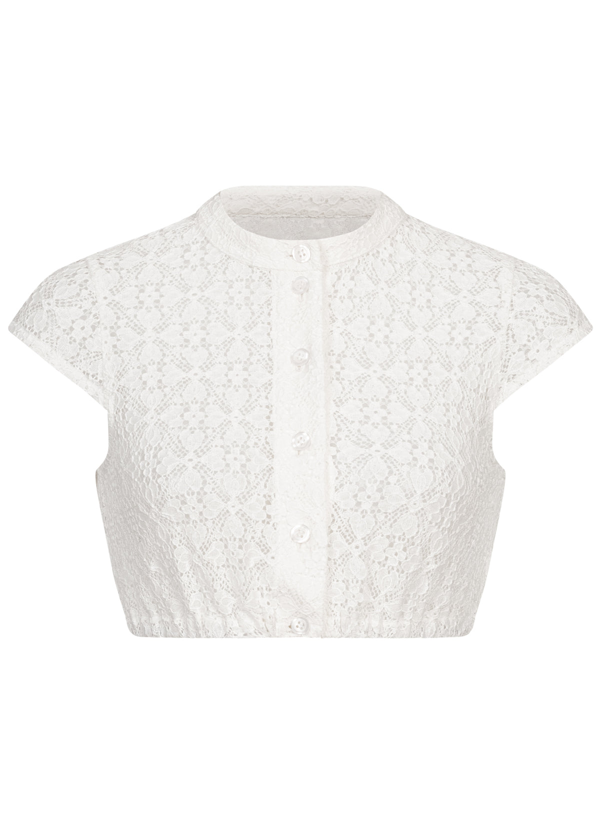 DIRNDLBLUSE VINTAGE FLORALS SPITZE FLÜGELARM STEHKRAGEN OFF WHITE - JAN&INA Trachten