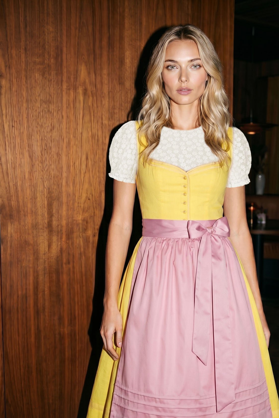 LEINENDIRNDL MONOCHROME LOVE GELB/ SORBETROSA - JAN&INA Trachten