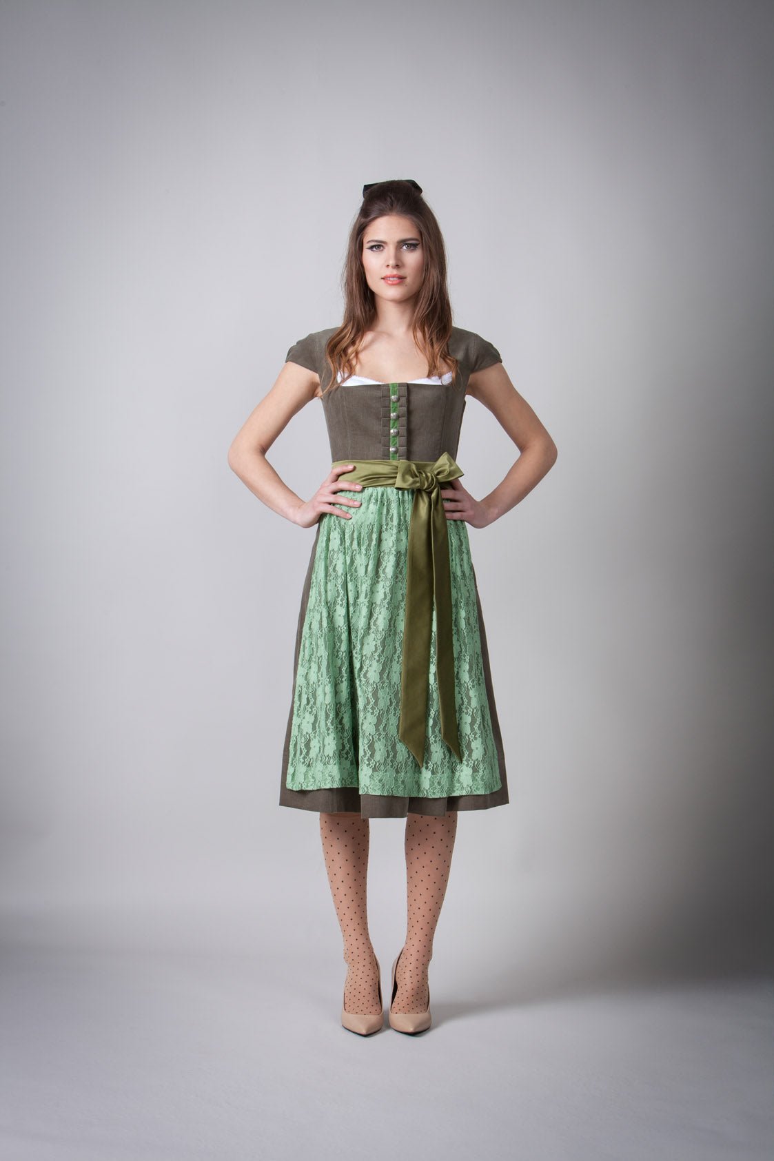 FEINCORD DIRNDL KHAKI/MINT - JAN&INA Trachten