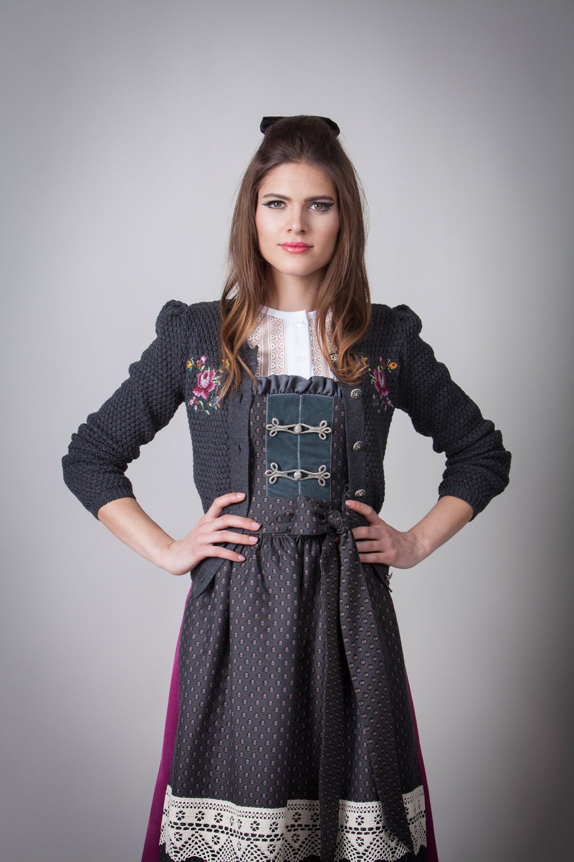 JACQUARD DIRNDL PERGOLA ANTHRAZIT/FUCHSIA - JAN&INA Trachten