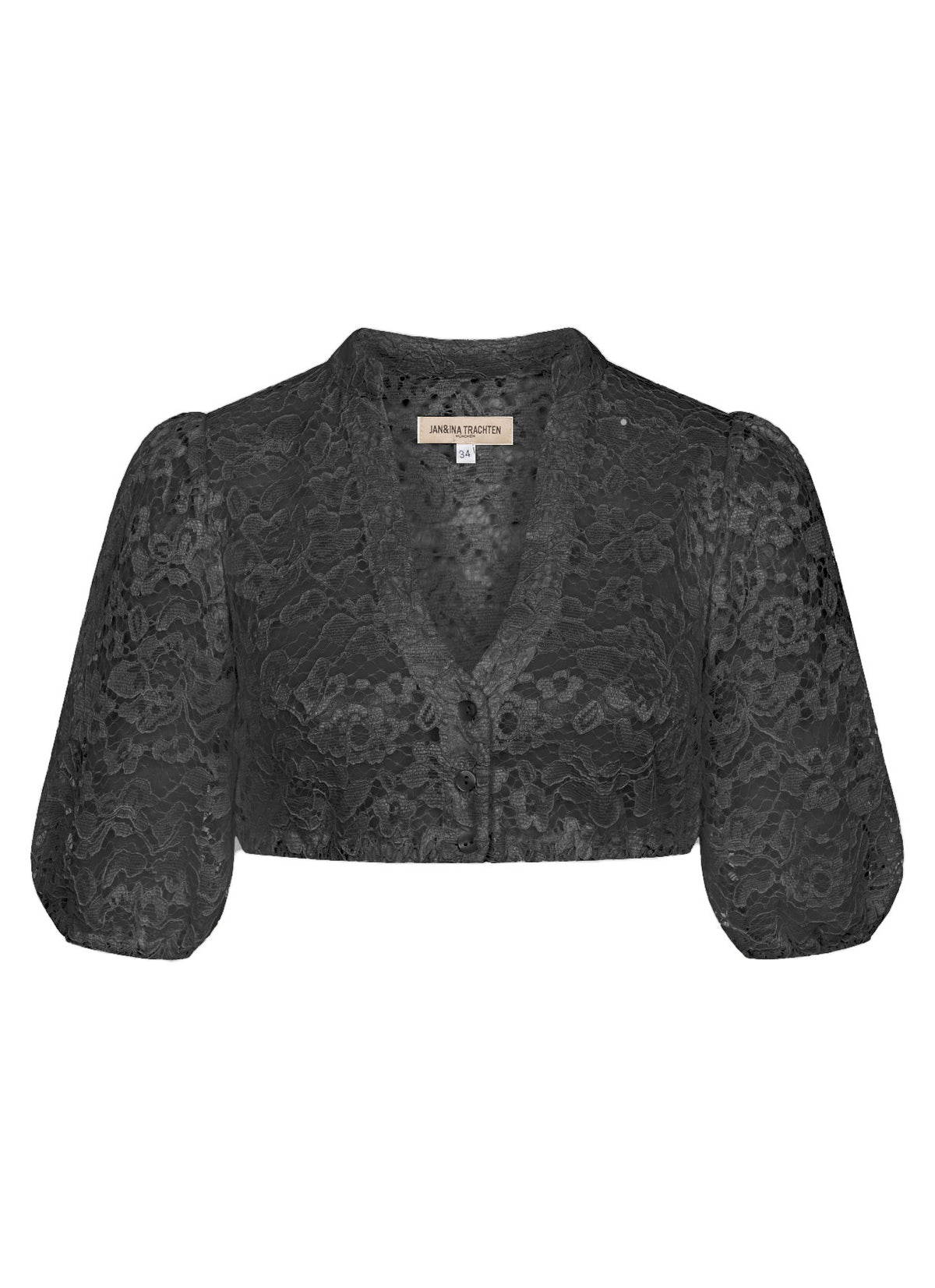 DIRNDLBLUSE PUFFÄRMEL FLOWER LACE SCHWARZ - JAN&INA Trachten