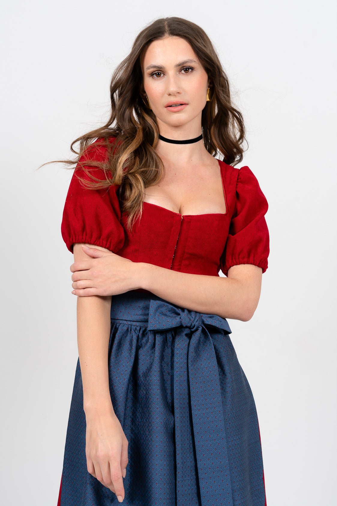 CORD DIRNDL FLARE TULIP KNALLROT/ BLAU - JAN&INA Trachten