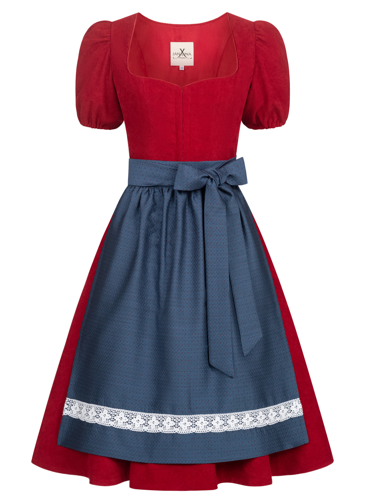 CORD DIRNDL FLARE TULIP KNALLROT/ BLAU - JAN&INA Trachten