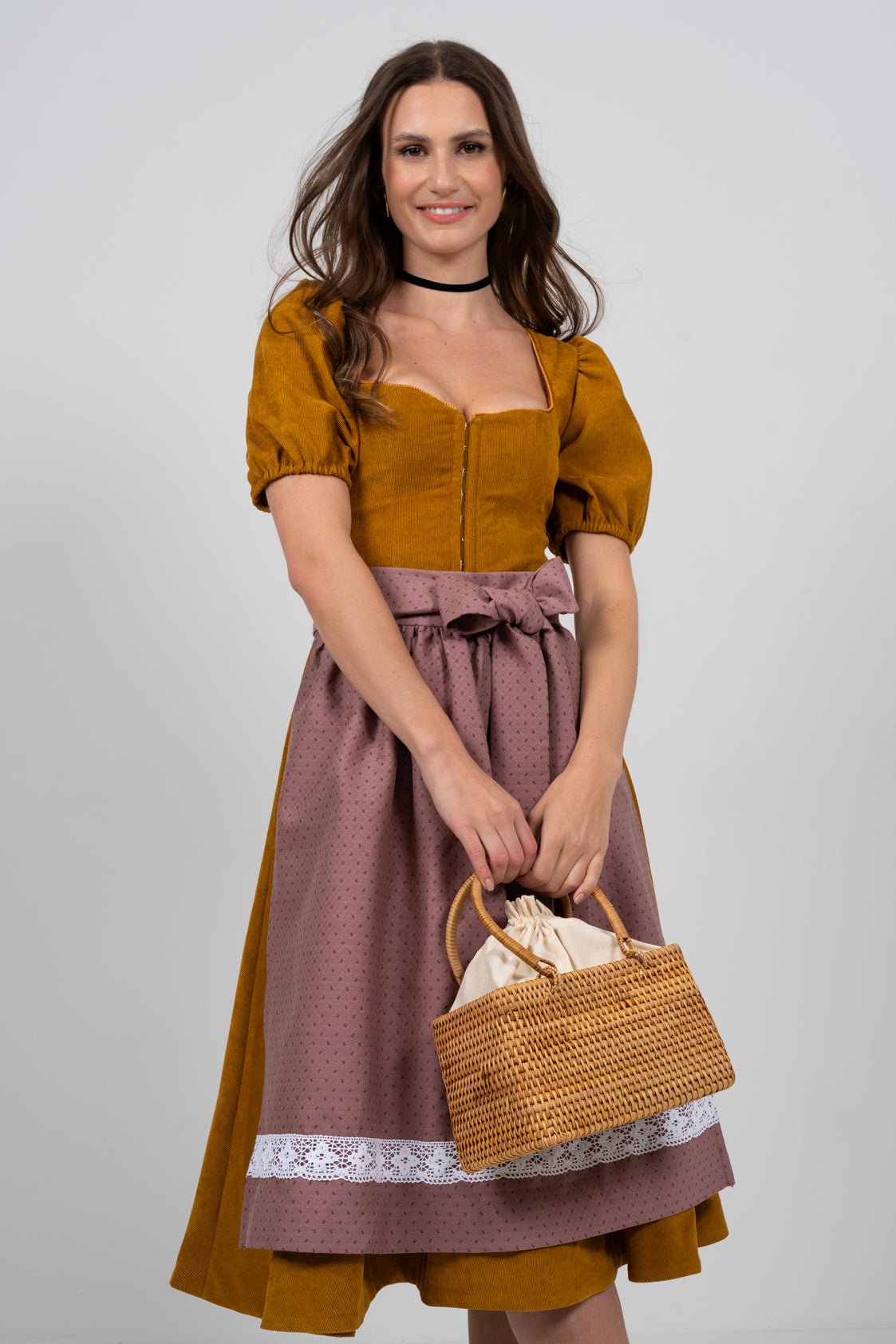 CORD DIRNDL FLARE TULIP OCKER/ MAUVE - JAN&INA Trachten
