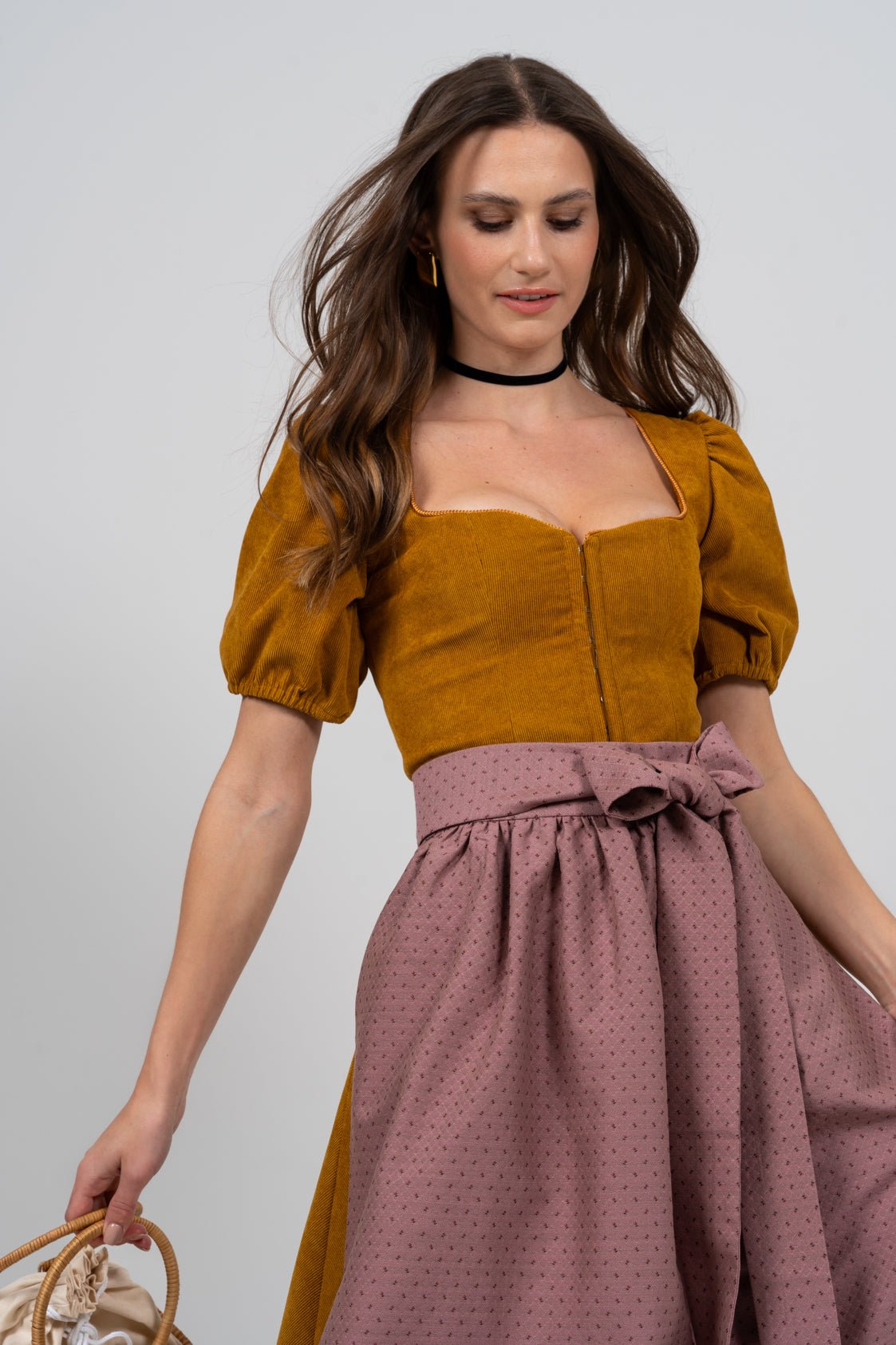 CORD DIRNDL FLARE TULIP OCKER/ MAUVE - JAN&INA Trachten