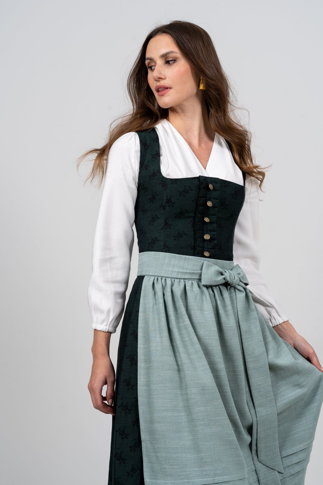 JACQUARD LEINEN DIRNDL TRADITIONAL BOUQUET SMARAGD/ EUKALYPTUS - JAN&INA Trachten