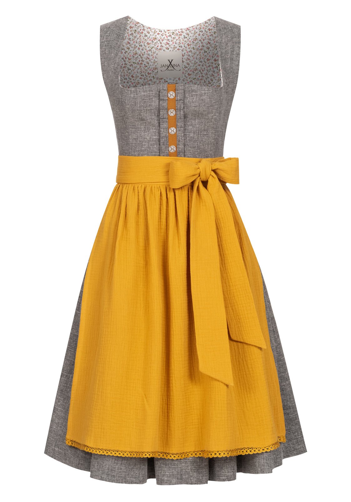 LEINEN DIRNDL TRADITIONAL GREY MELANGE/ SENF - JAN&INA Trachten