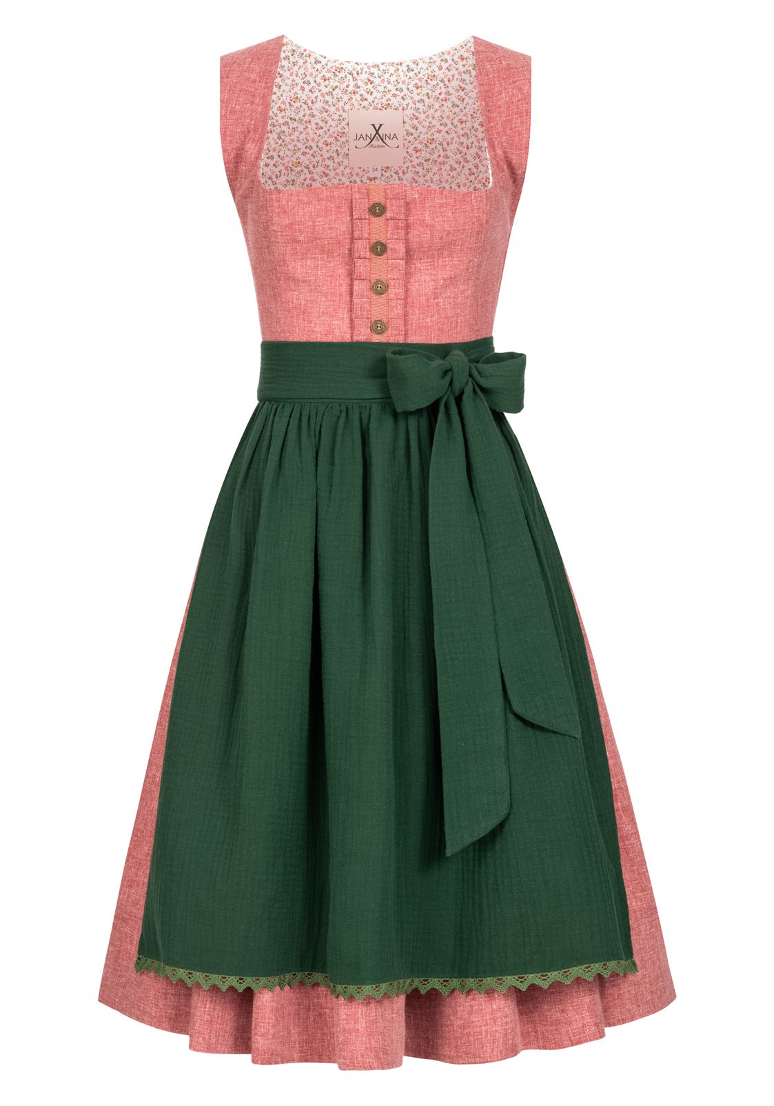 LEINEN DIRNDL TRADITIONAL ROSENHOLZ/ ALTGRUEN - JAN&INA Trachten
