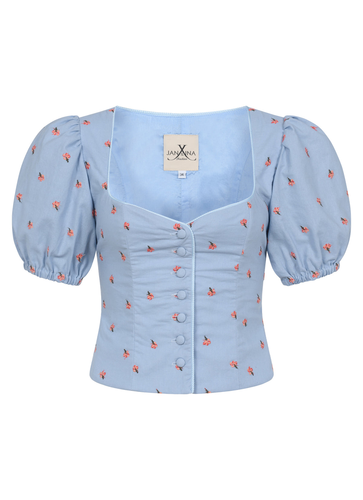 TRACHTENMIEDER LEINEN FLORAL EMBROIDERY HELLBLAU - JAN&INA Trachten