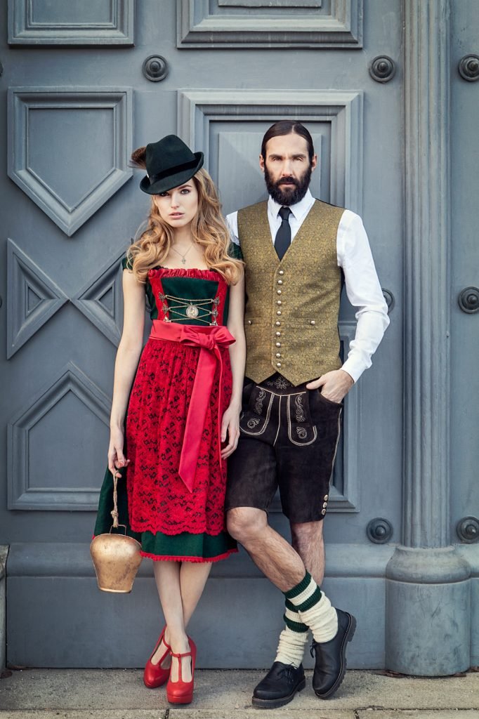 DIRNDL LODEN WALDGRÜN/ROT - JAN&INA Trachten