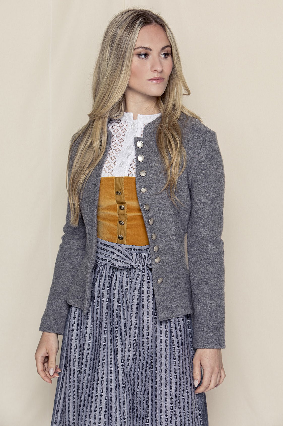 STEHKRAGEN BLAZER VINTAGE WALKLODEN ANTHRAZIT - JAN&INA Trachten