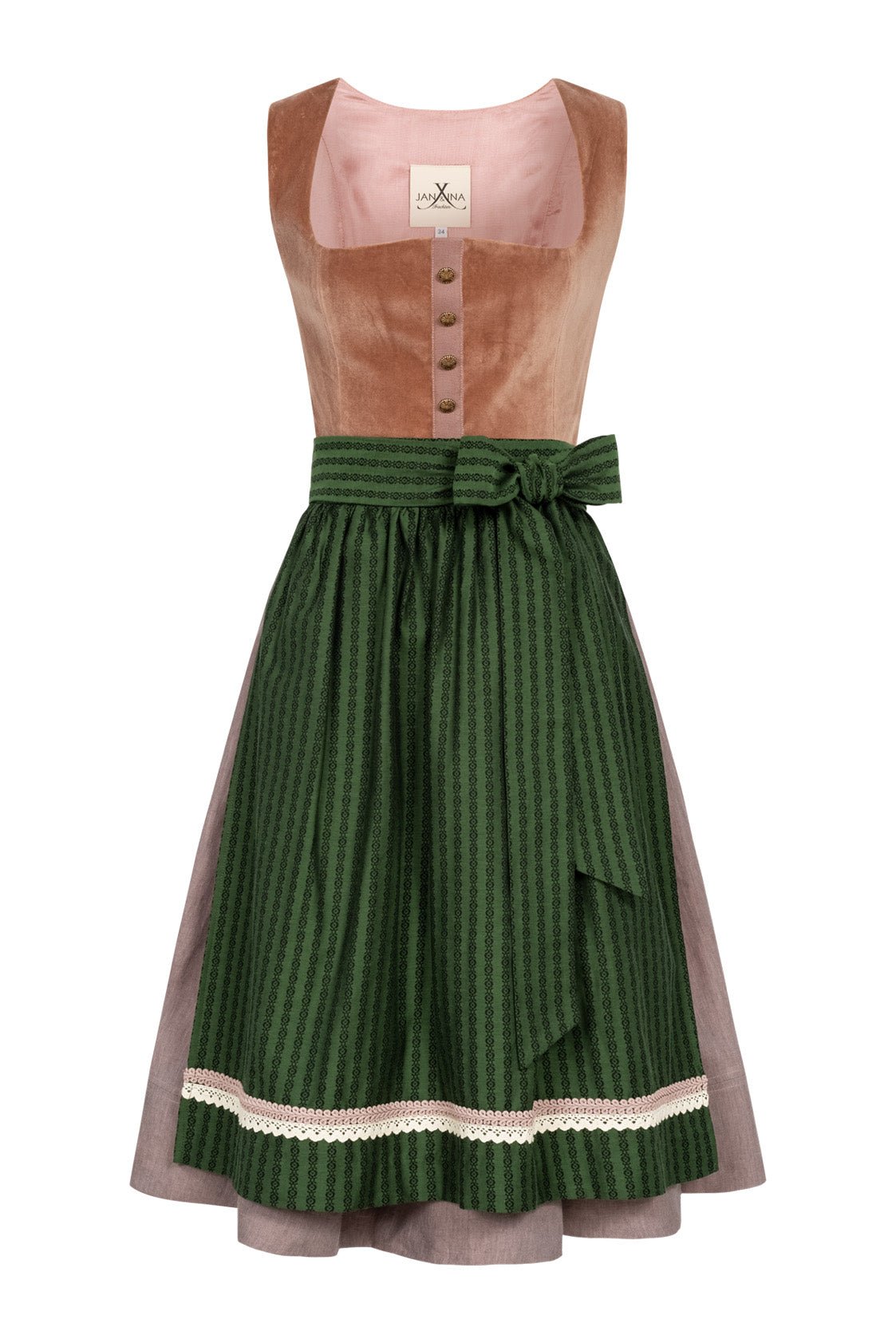 SAMT - JACQUARD DIRNDL MAUVE/ FLASCHENGRÜN - JAN&INA Trachten