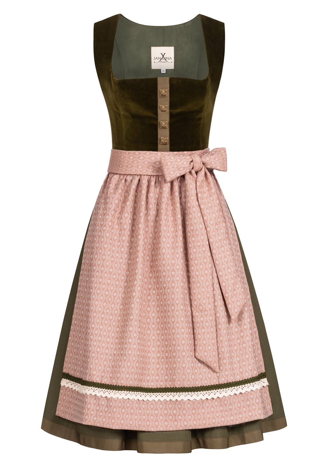 SAMT- JACQUARD DIRNDL OLIV/ MAGNOLIE - JAN&INA Trachten