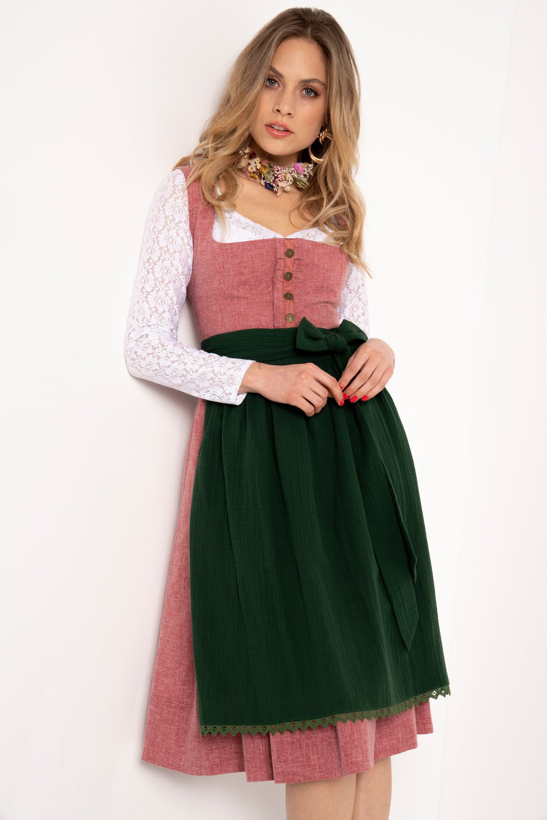 LEINEN DIRNDL TRADITIONAL ROSENHOLZ/ ALTGRUEN - JAN&INA Trachten