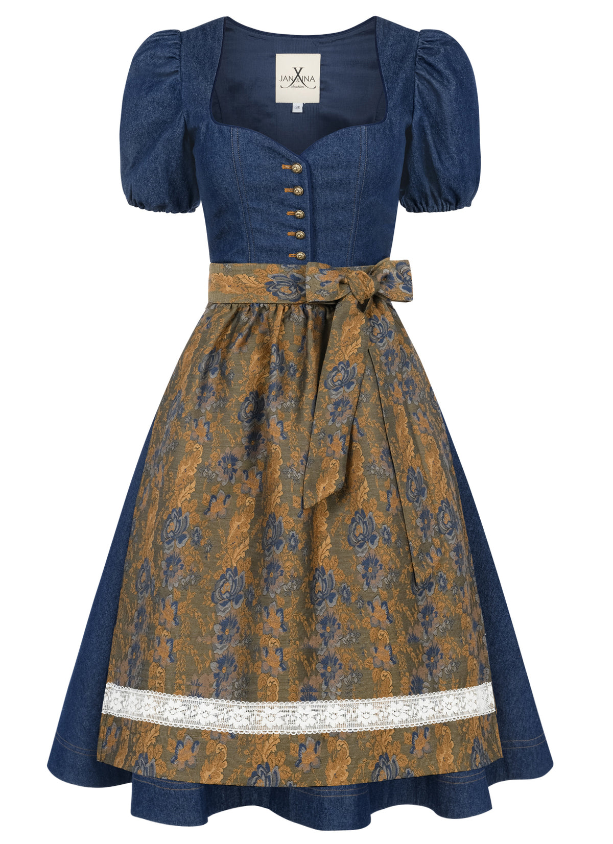 JEANS DIRNDL GOLDEN FLOWER DUNKELBLAU/ OCKER - JAN&INA Trachten