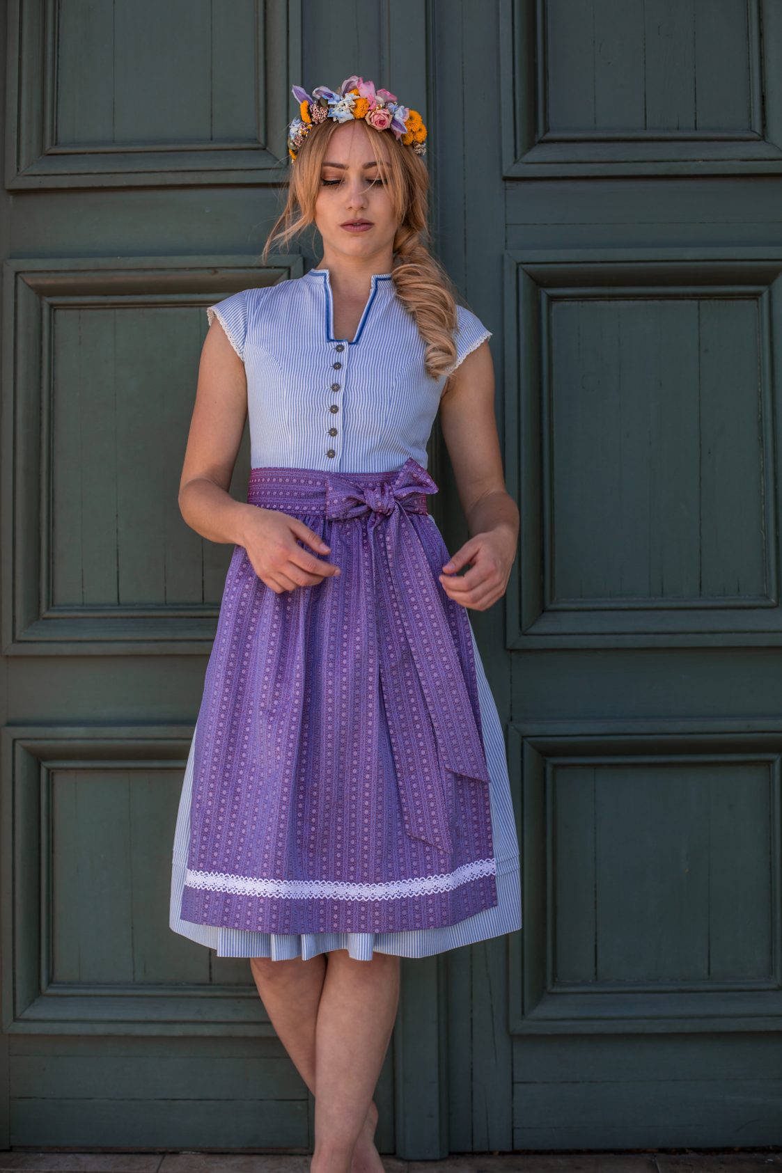 BW DIRNDLKLEID FLORAL STRIPES HIMMELBLAU/VIOLETT - JAN&INA Trachten