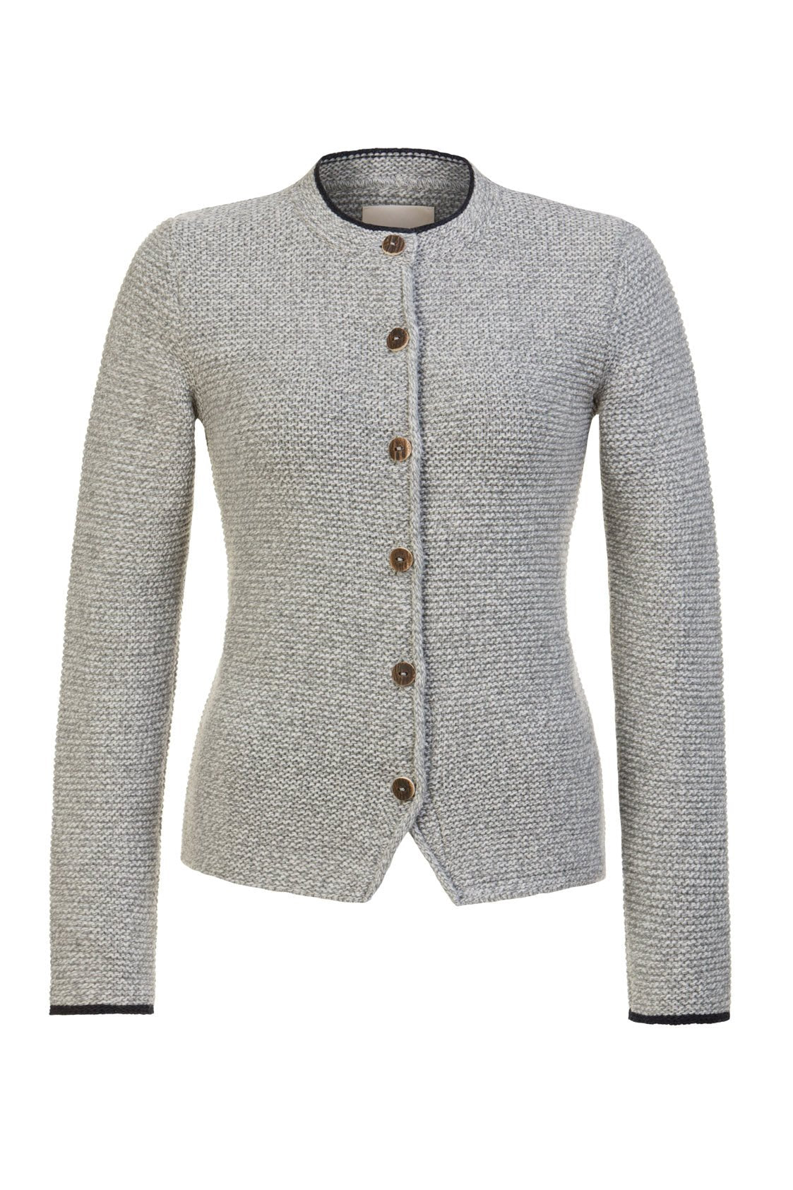 STRICKJACKE HEIDI MIT STEHKRAGEN GRAU - MELANGE/DUNKELBLAU - JAN&INA Trachten