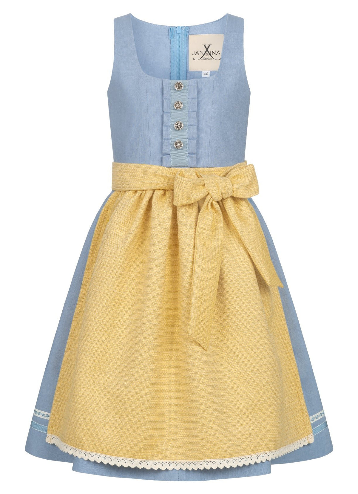 LEINEN KINDER DIRNDL TRADITIONAL MONACO SKY HELLBLAU/ GELB - JAN&INA Trachten