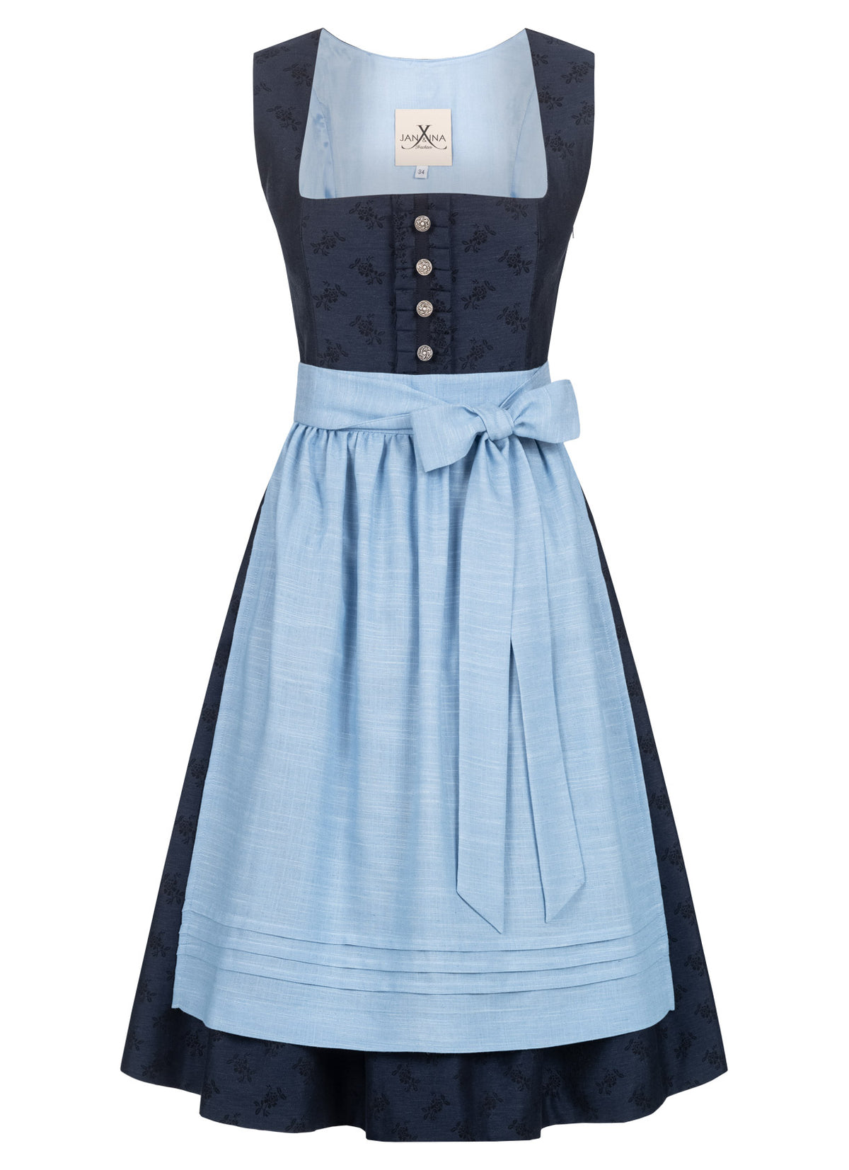 JACQUARD LEINEN DIRNDL TRADITIONAL BOUQUET NAVY/ HELLBLAU - JAN&INA Trachten