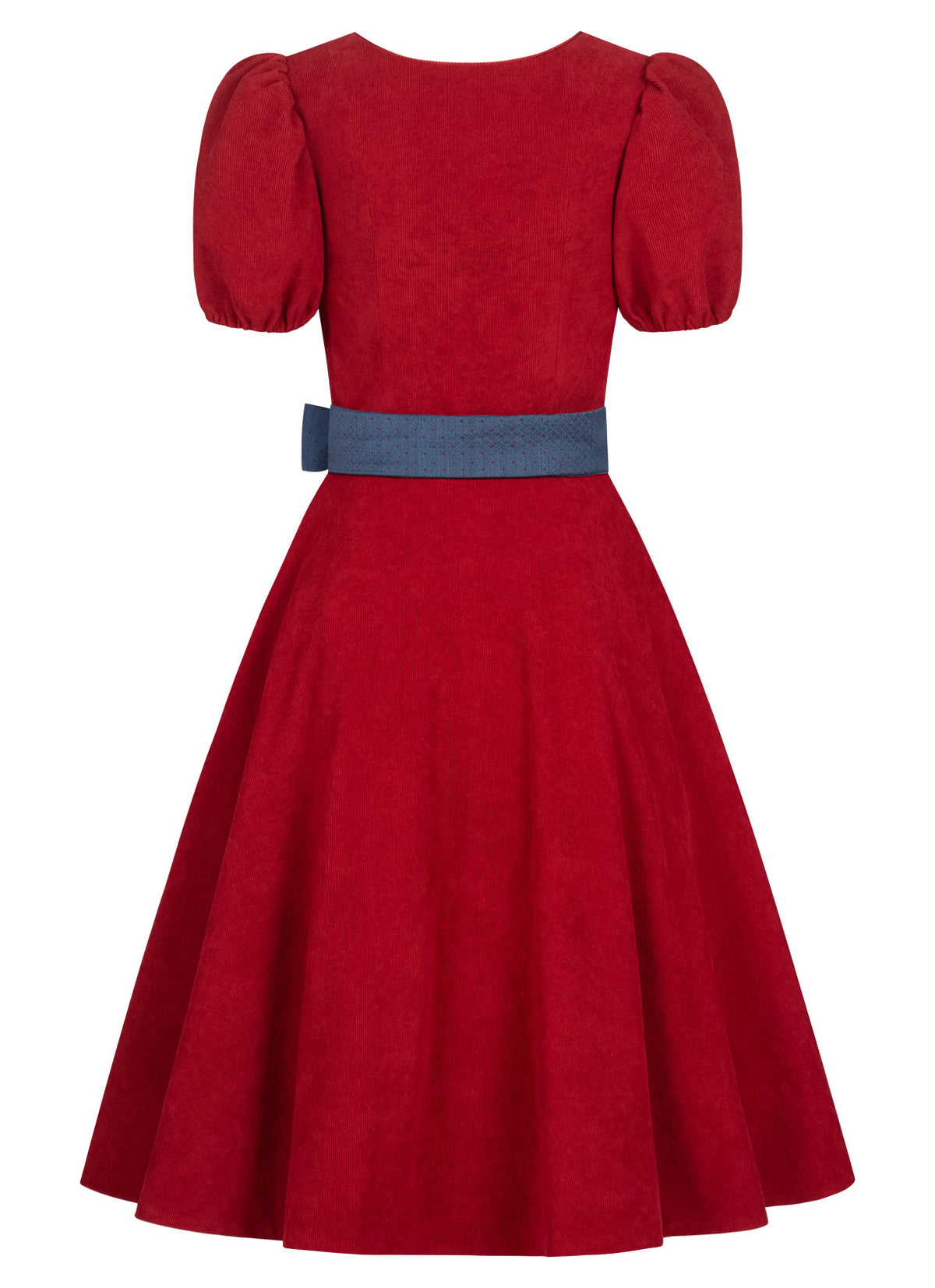 CORD DIRNDL FLARE TULIP KNALLROT/ BLAU - JAN&INA Trachten