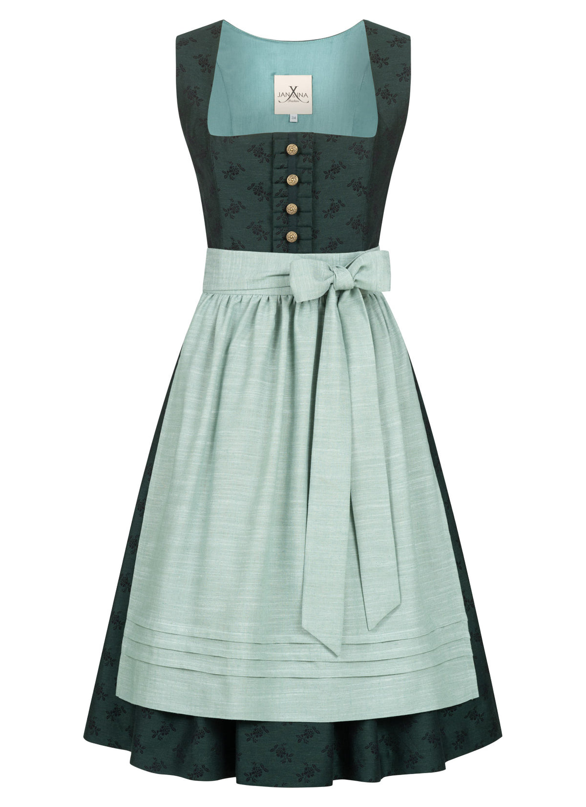 JACQUARD LEINEN DIRNDL TRADITIONAL BOUQUET SMARAGD/ EUKALYPTUS - JAN&INA Trachten