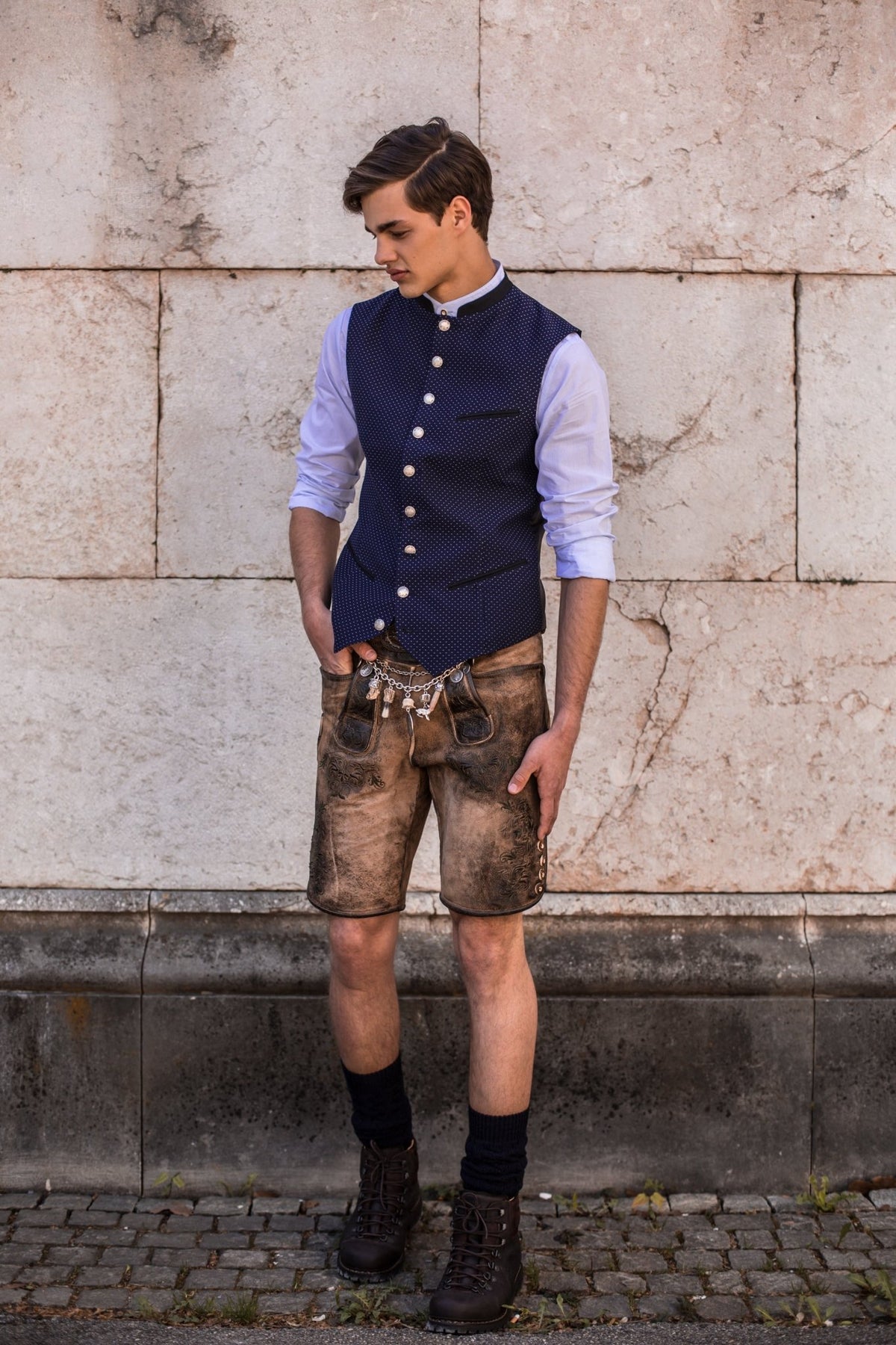 TRACHTENWESTE STEHKRAGEN RAUTENMUSTER STAHLBLAU - JAN&INA Trachten