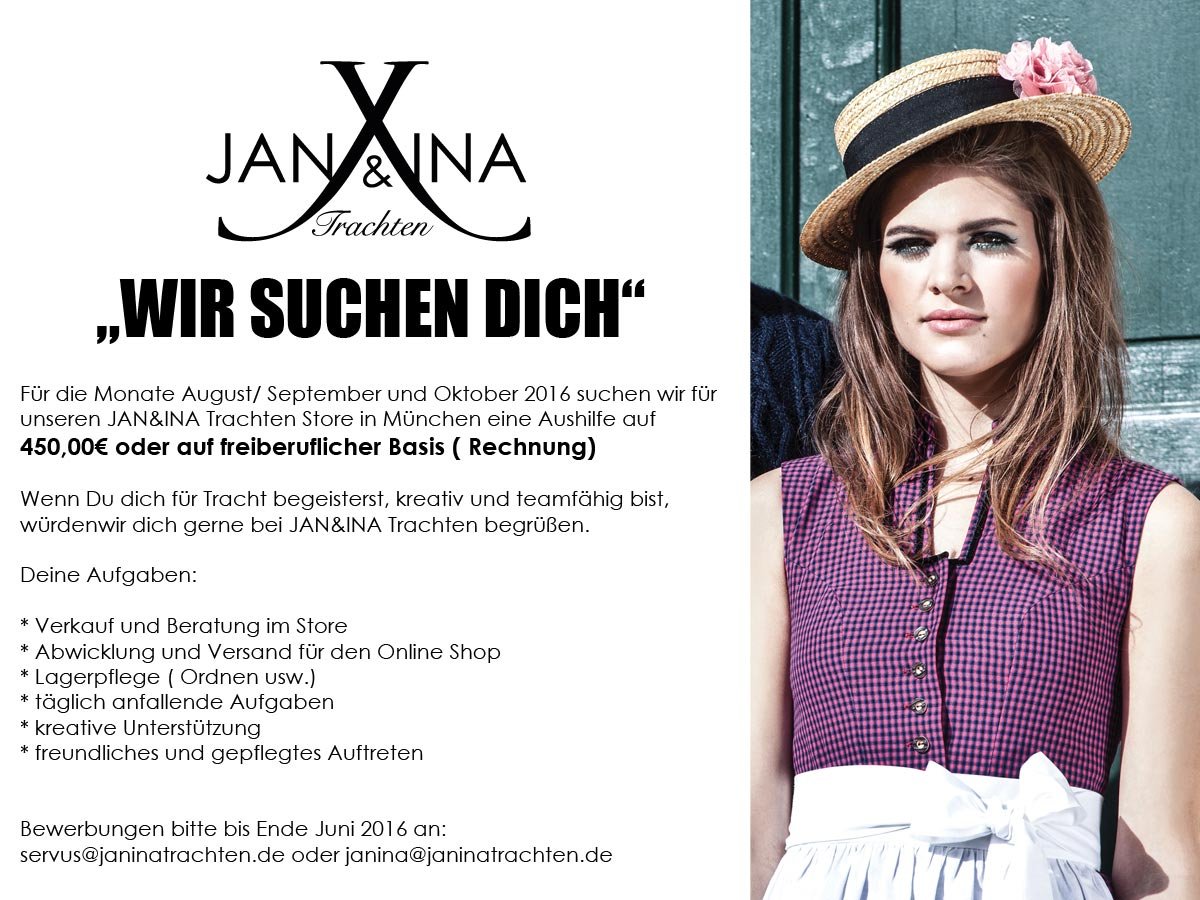 WIR SUCHEN DICH+++WANTED+++JOIN OUR TEAM - JAN&INA Trachten