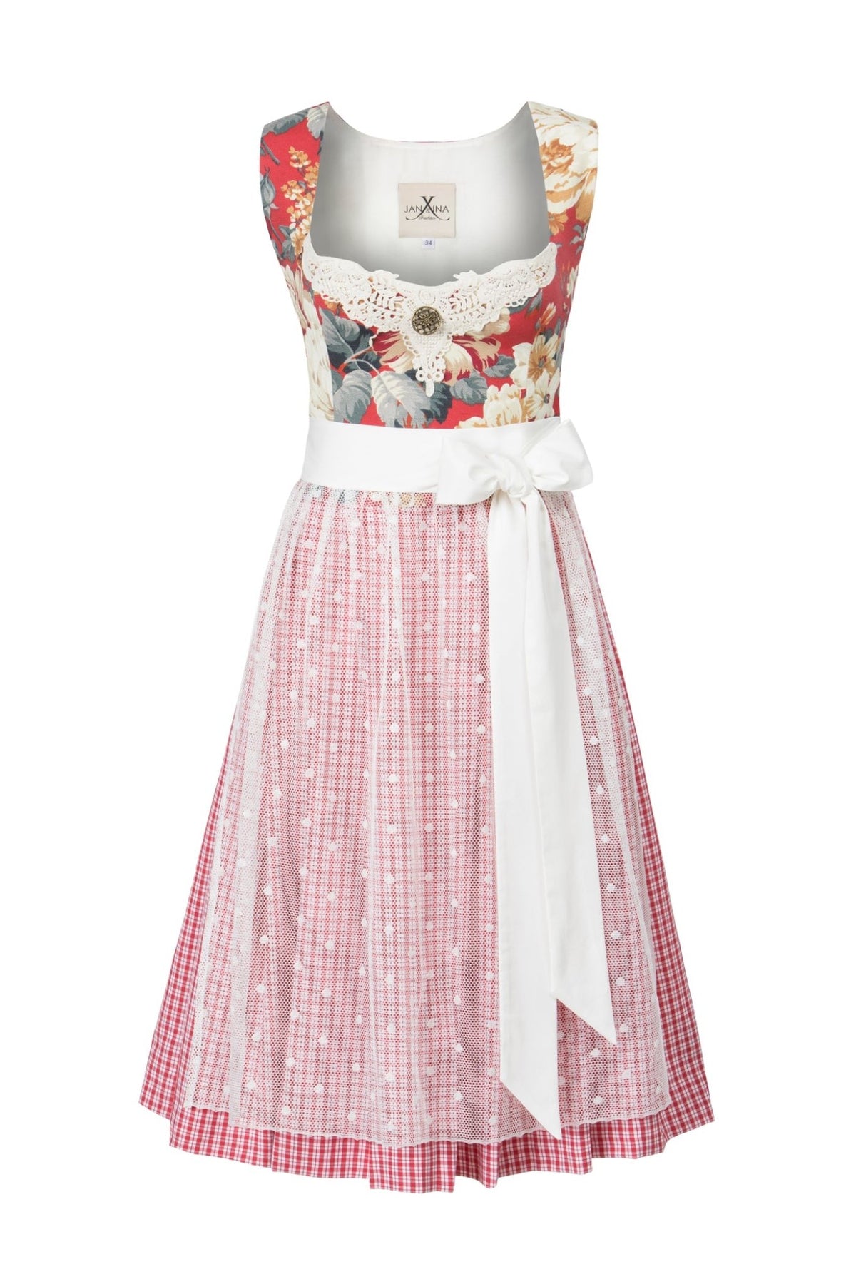 DIRNDL VINTAGE OXFORD FLOWERS ROT - JAN&INA Trachten