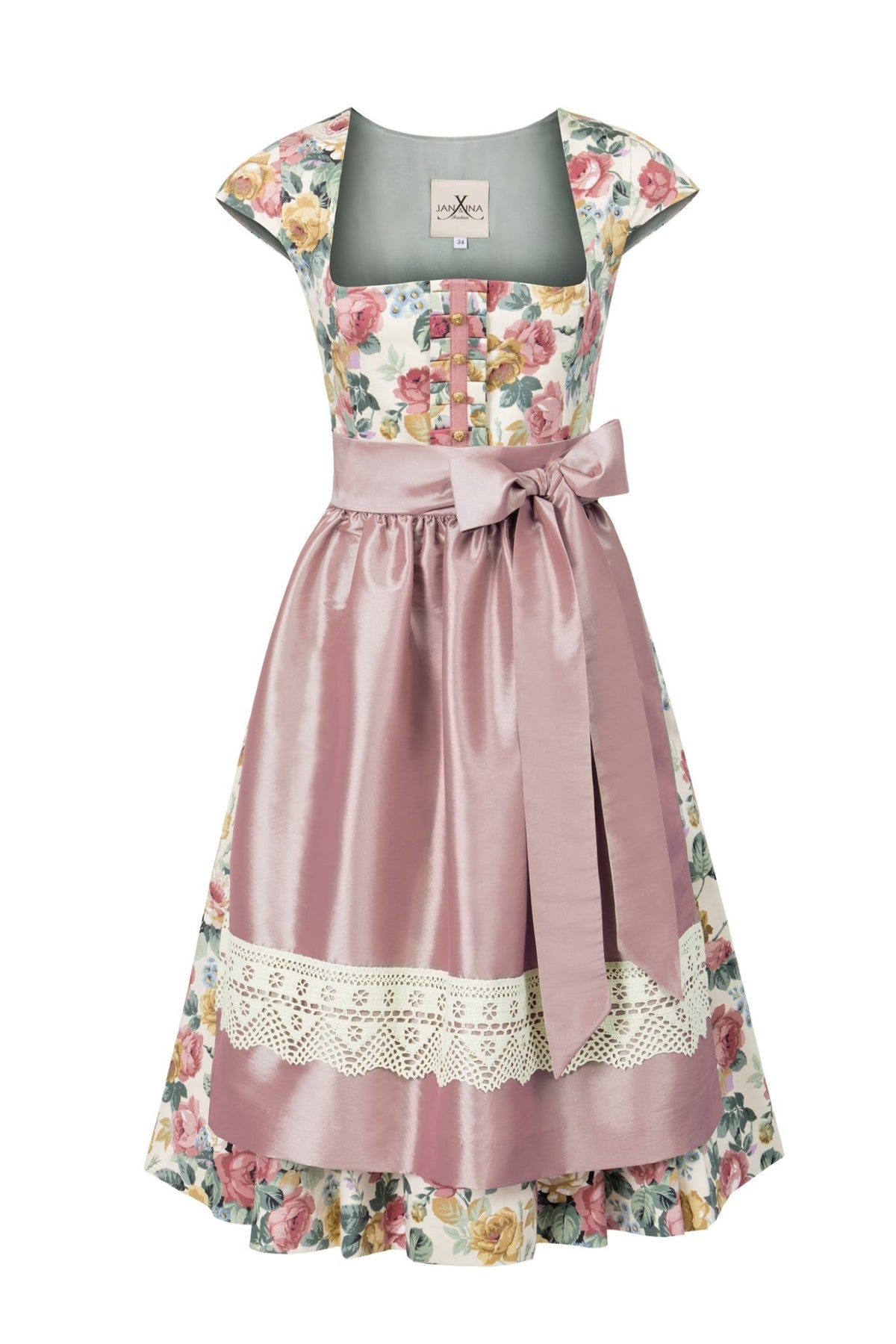 BAUMWOLL- SEIDEN DIRNDL VINTAGE ROSES ROSÈ - JAN&INA Trachten