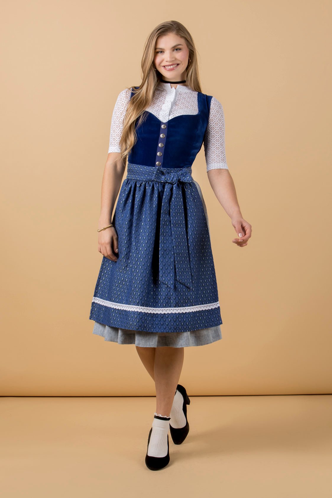 SAMT - JACQUARD DIRNDL KOBALTBLAU/ SILBER - JAN&INA Trachten