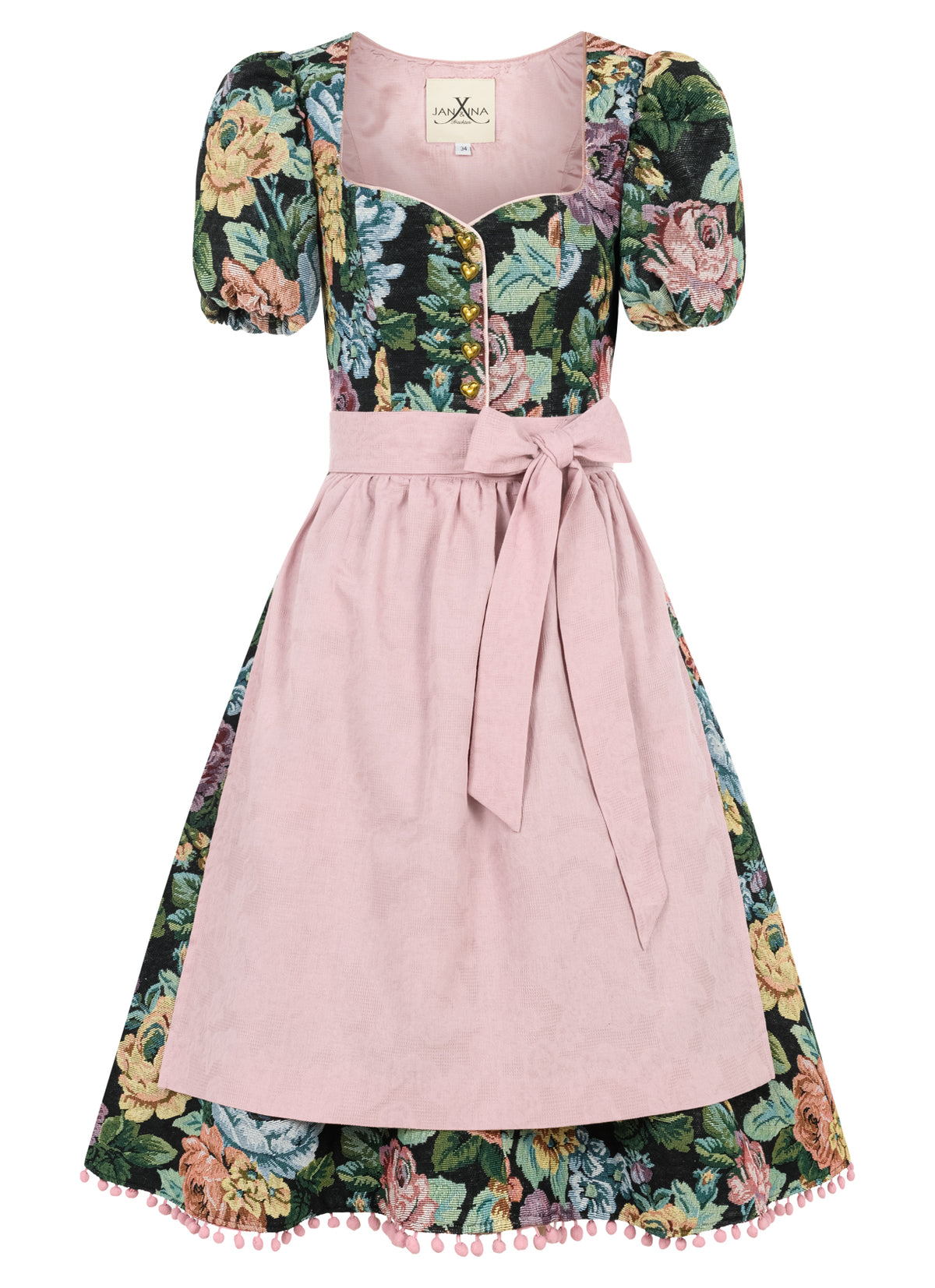 DIRNDL VINTAGE GOBELIN FLOWERS SCHWARZ/ ALTROSA - JAN&INA Trachten