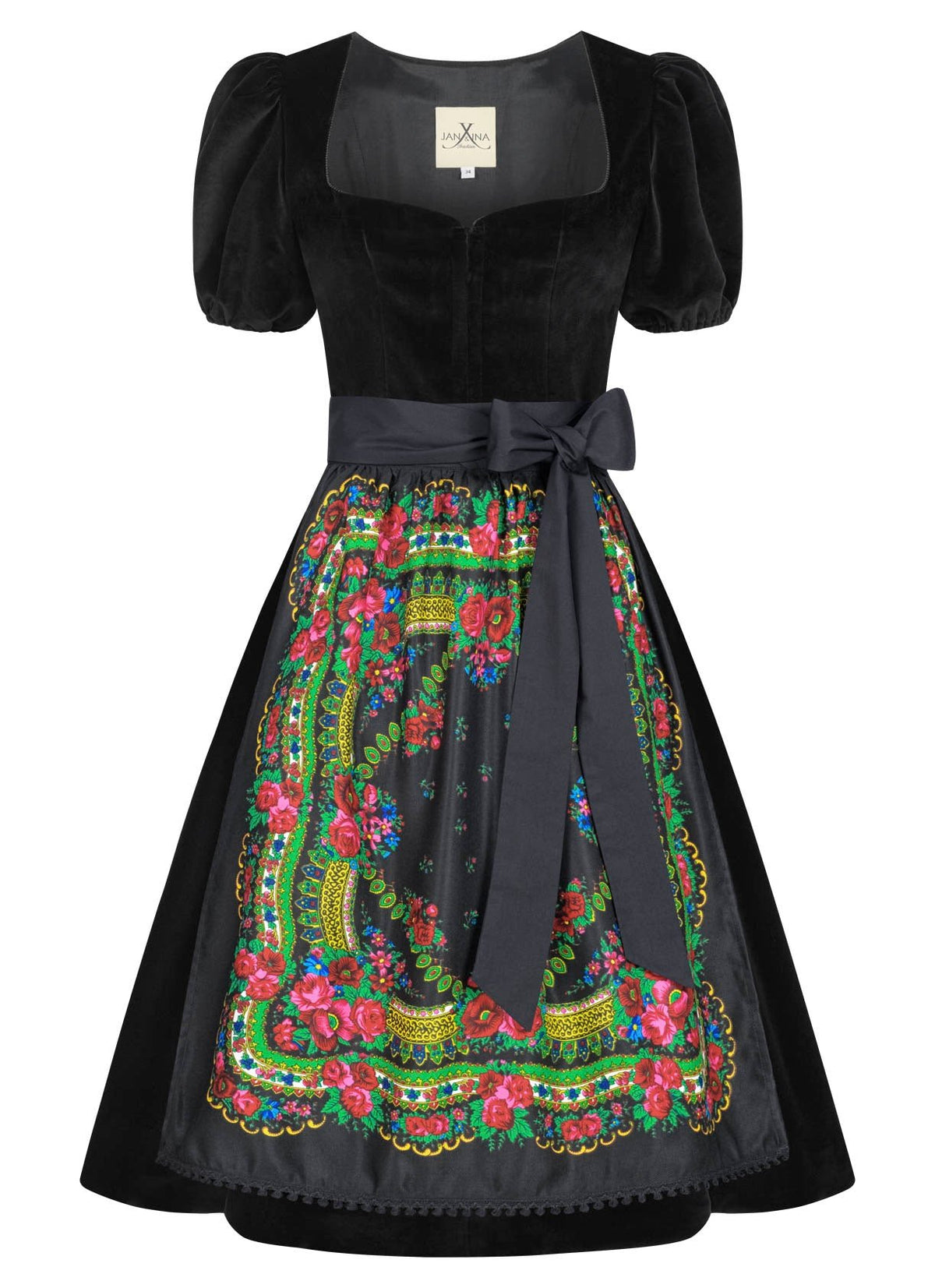 SAMT DIRNDL BLACK VELVET EDITION FOLKLORE SCHWARZ MIT 2 SCHÜRZEN - JAN&INA Trachten