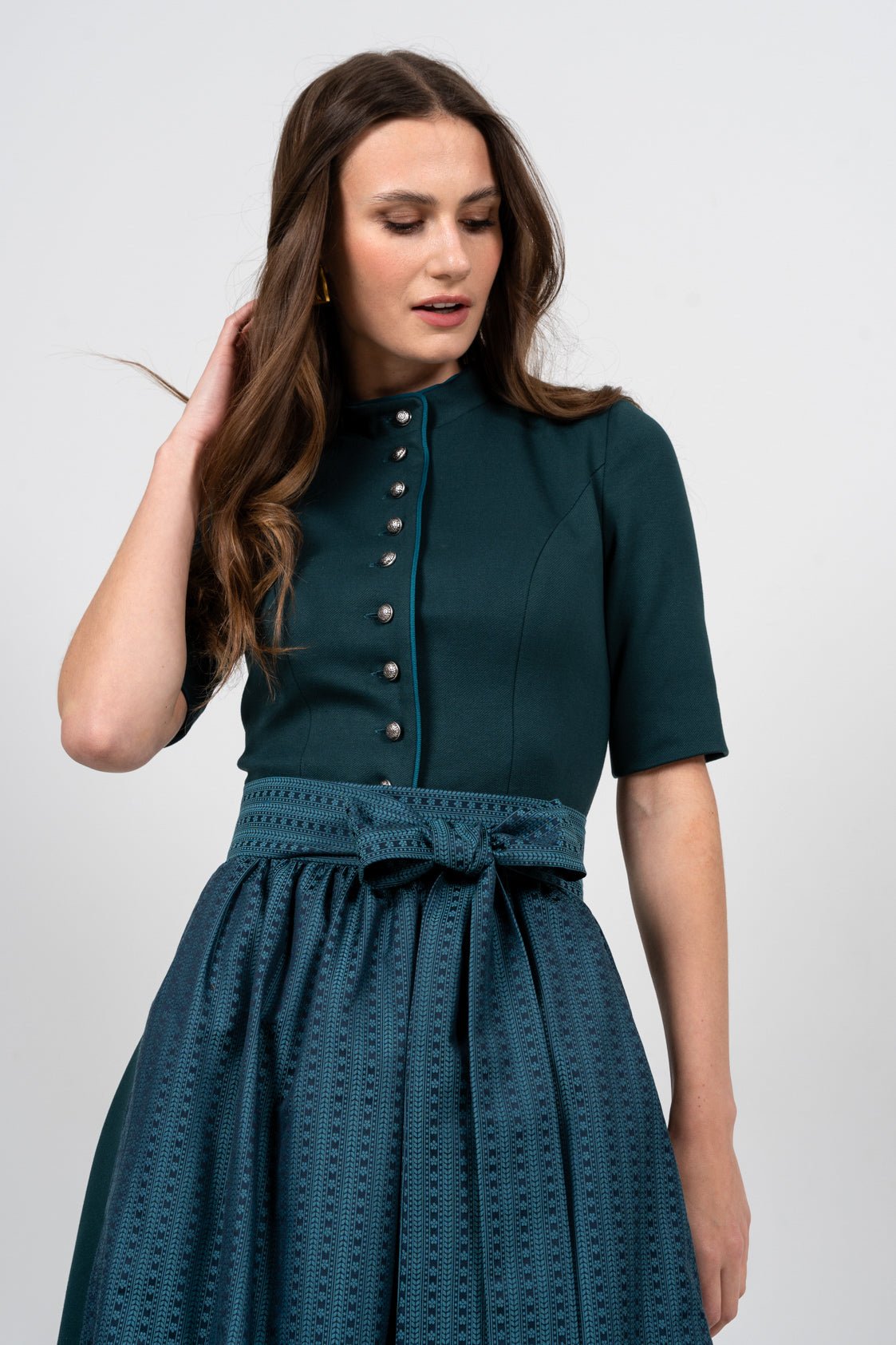 STRETCH DIRNDLKLEID CLASSY STEHKRAGEN 3/4 ARM PETROL - JAN&INA Trachten