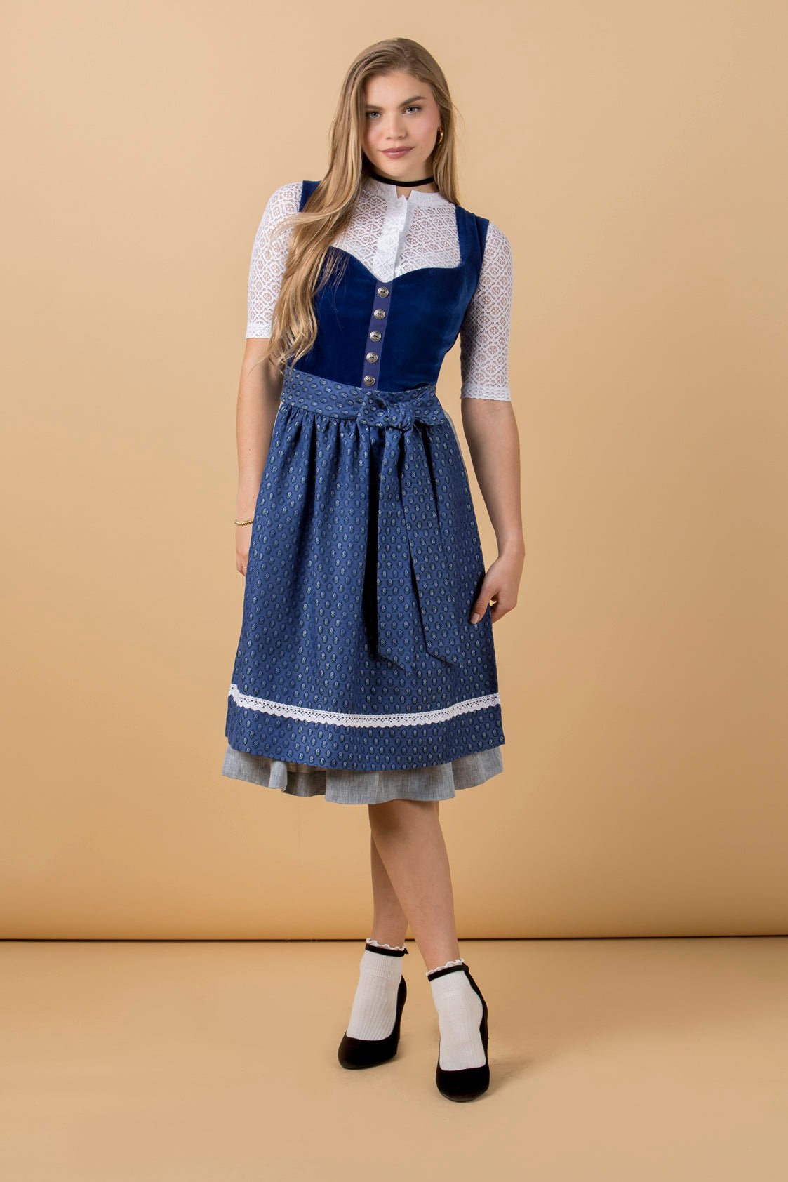 SAMT - JACQUARD DIRNDL KOBALTBLAU/ SILBER - JAN&INA Trachten