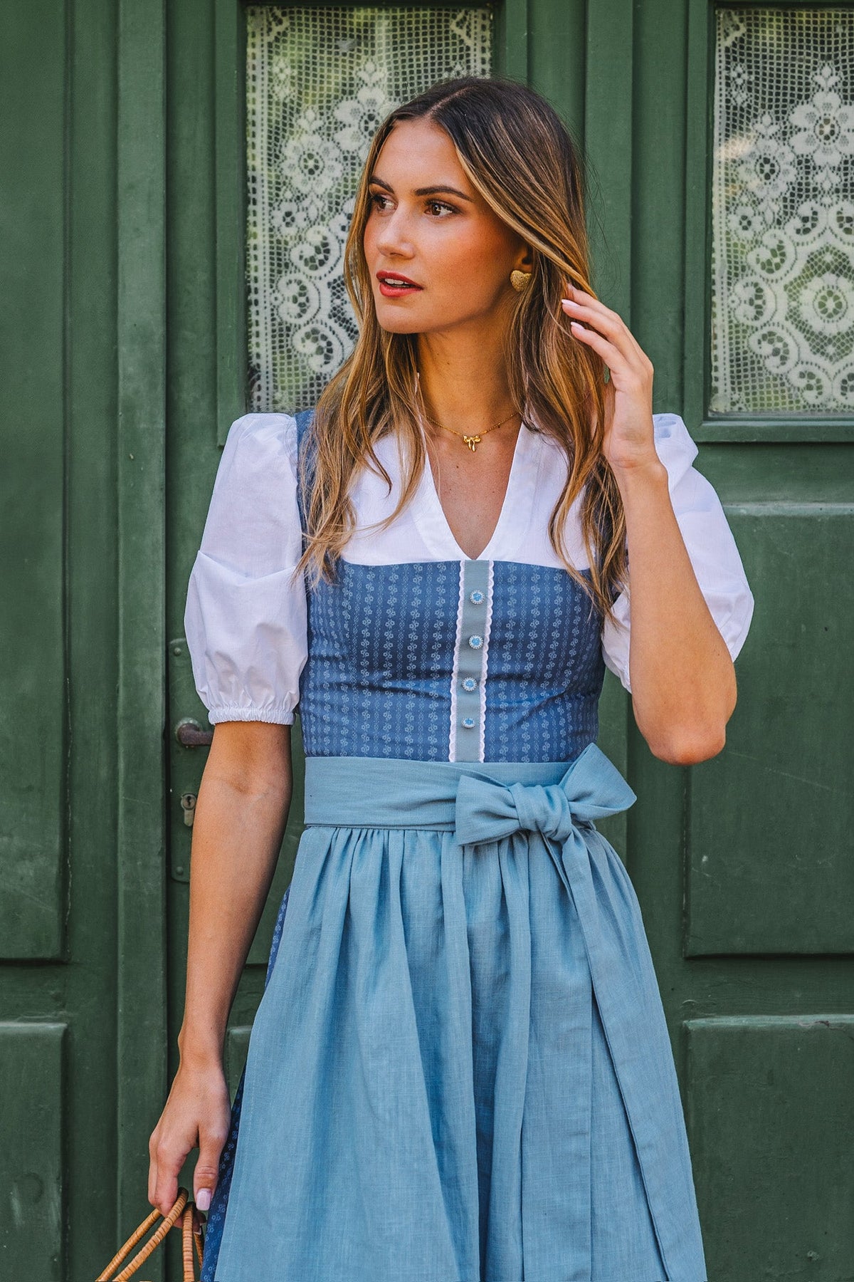 BW DIRNDL VINTAGE STRIPED FLOWER TAUBENBLAU - JAN&INA Trachten