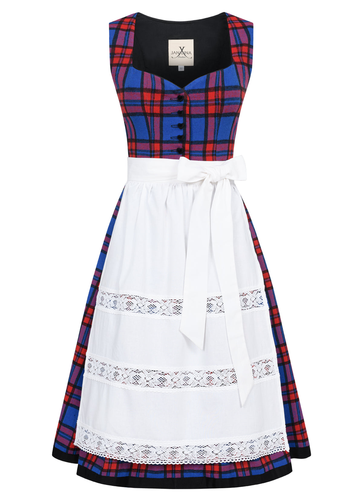 KARO DIRNDL TARTAN LOVE ROYALBLAU/ ROT - JAN&INA Trachten