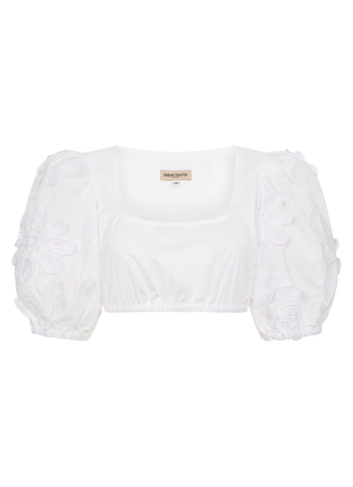 DIRNDLBLUSE KARREEAUSSCHNITT 3D FLOWERS PUFFÄRMEL WEISS - JAN&INA Trachten