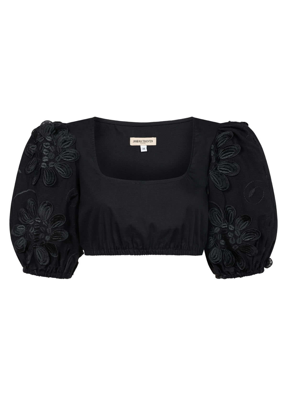 DIRNDLBLUSE KARREEAUSSCHNITT 3D FLOWERS PUFFÄRMEL SCHWARZ - JAN&INA Trachten