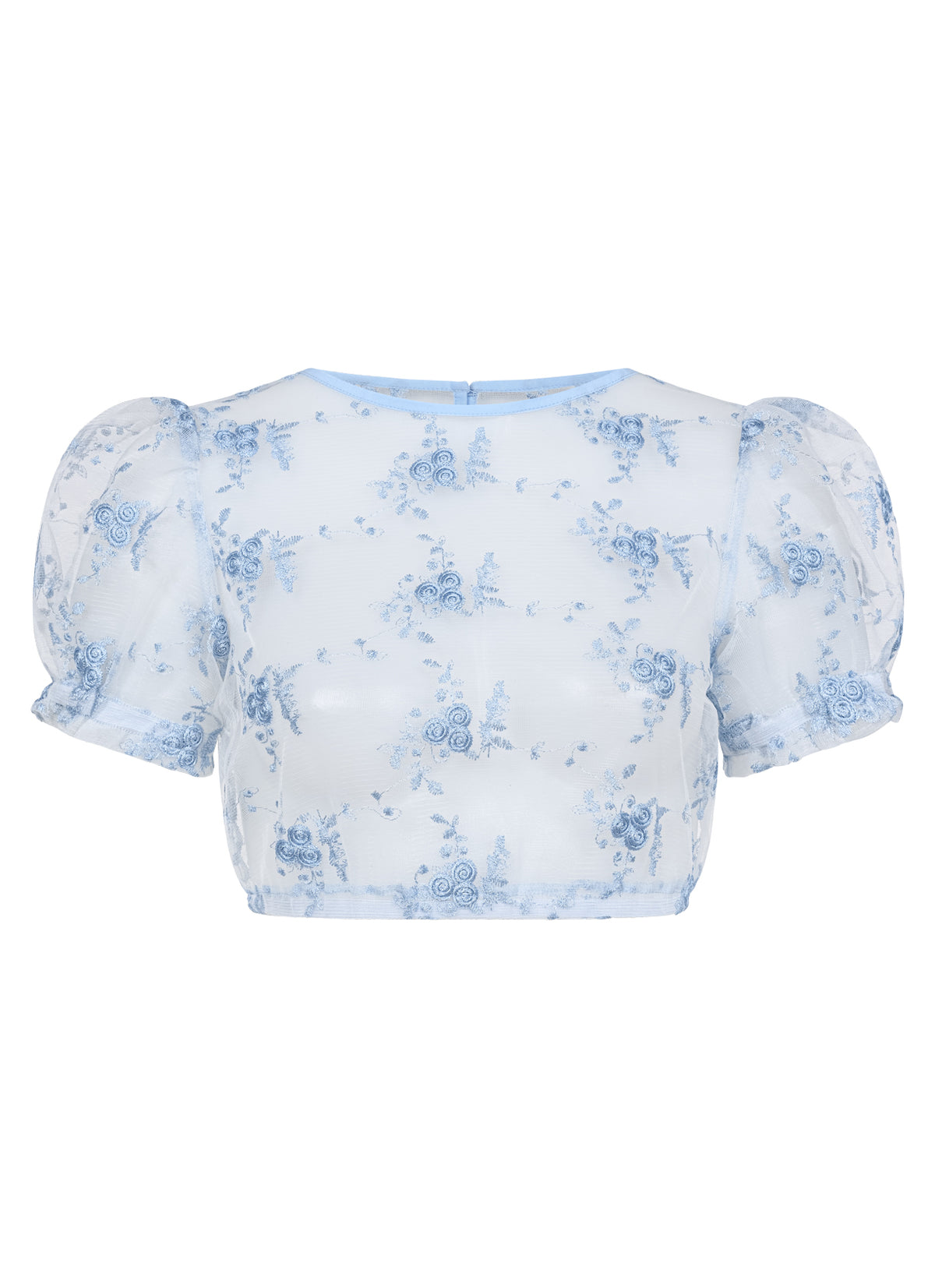 DIRNDLBLUSE FLOWER TÜLL EMBROIDERY PUFFÄRMEL HELLBLAU - JAN&INA Trachten