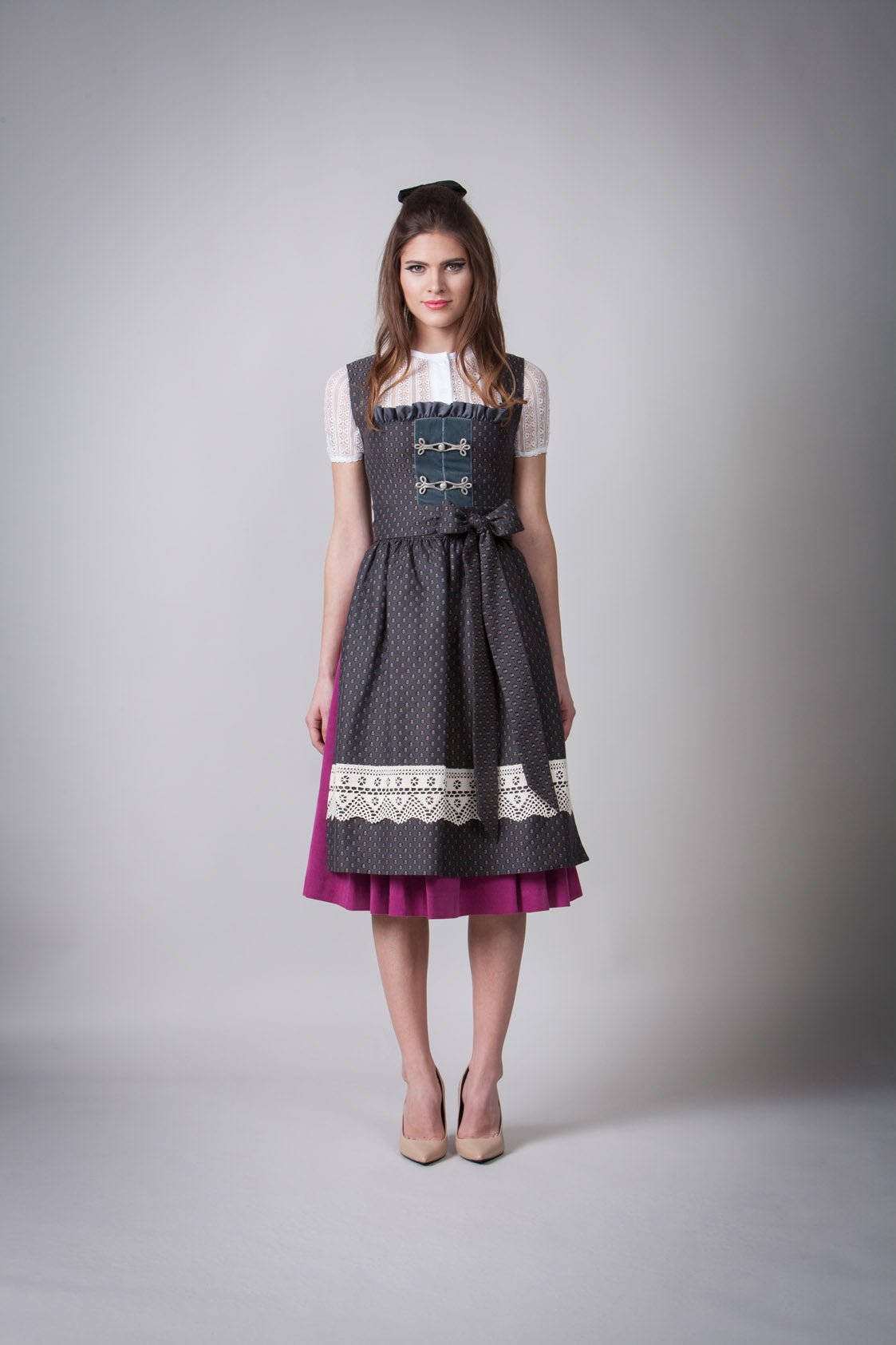 JACQUARD DIRNDL PERGOLA ANTHRAZIT/FUCHSIA - JAN&INA Trachten