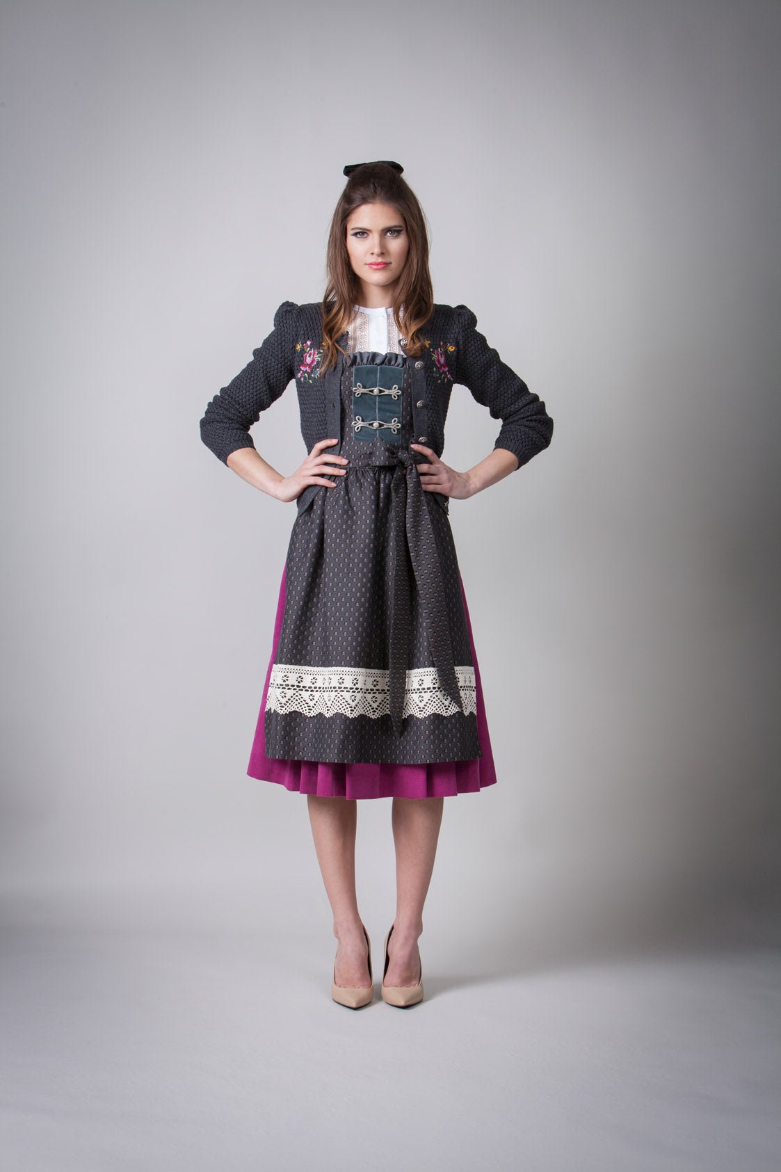 JACQUARD DIRNDL PERGOLA ANTHRAZIT/FUCHSIA - JAN&INA Trachten