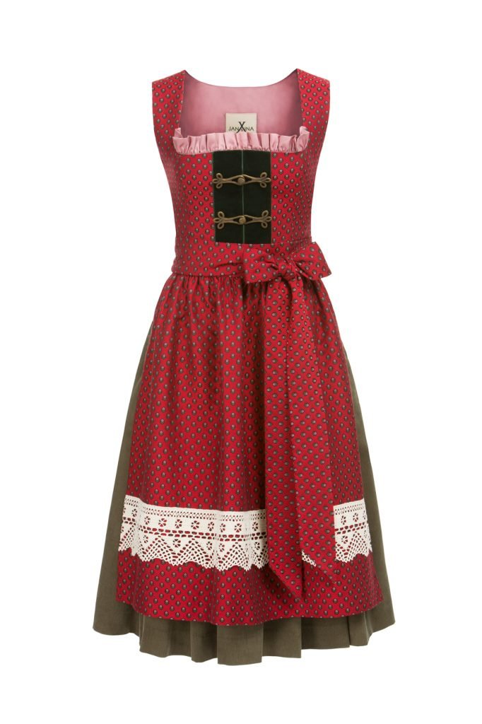 JACQUARD DIRNDL PERGOLA ROT/OLIV - JAN&INA Trachten