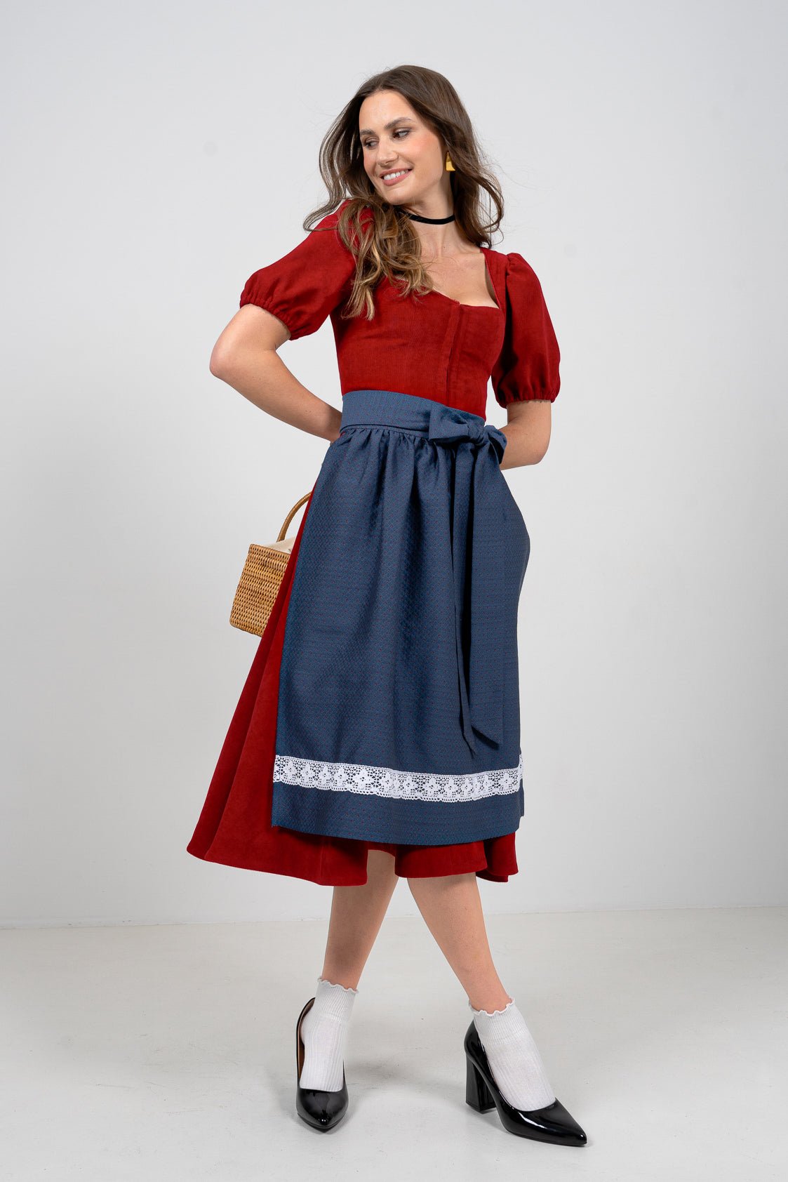 CORD DIRNDL FLARE TULIP KNALLROT/ BLAU - JAN&INA Trachten