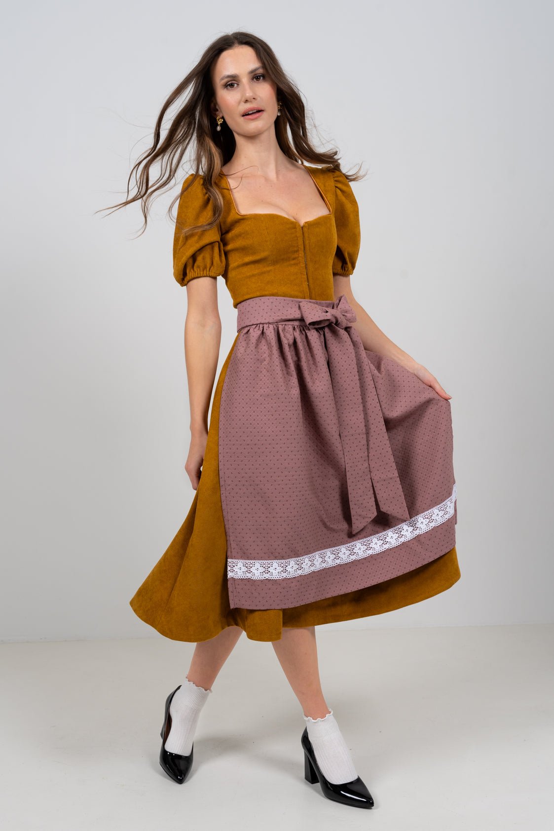 CORD DIRNDL FLARE TULIP OCKER/ MAUVE - JAN&INA Trachten