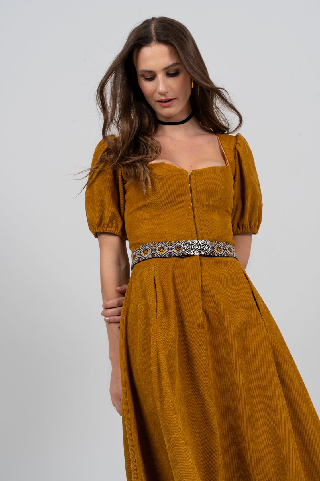 CORD DIRNDL FLARE TULIP OCKER/ MAUVE - JAN&INA Trachten